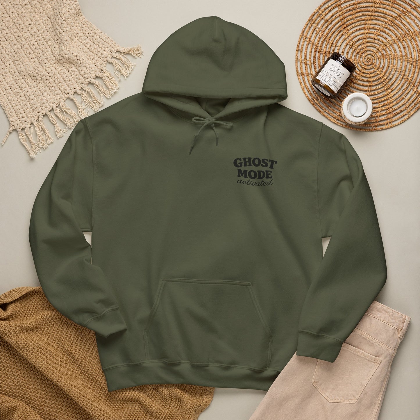Ghost Mode Hoodie — Cute Ghost with Headphones & Coffee Pullover