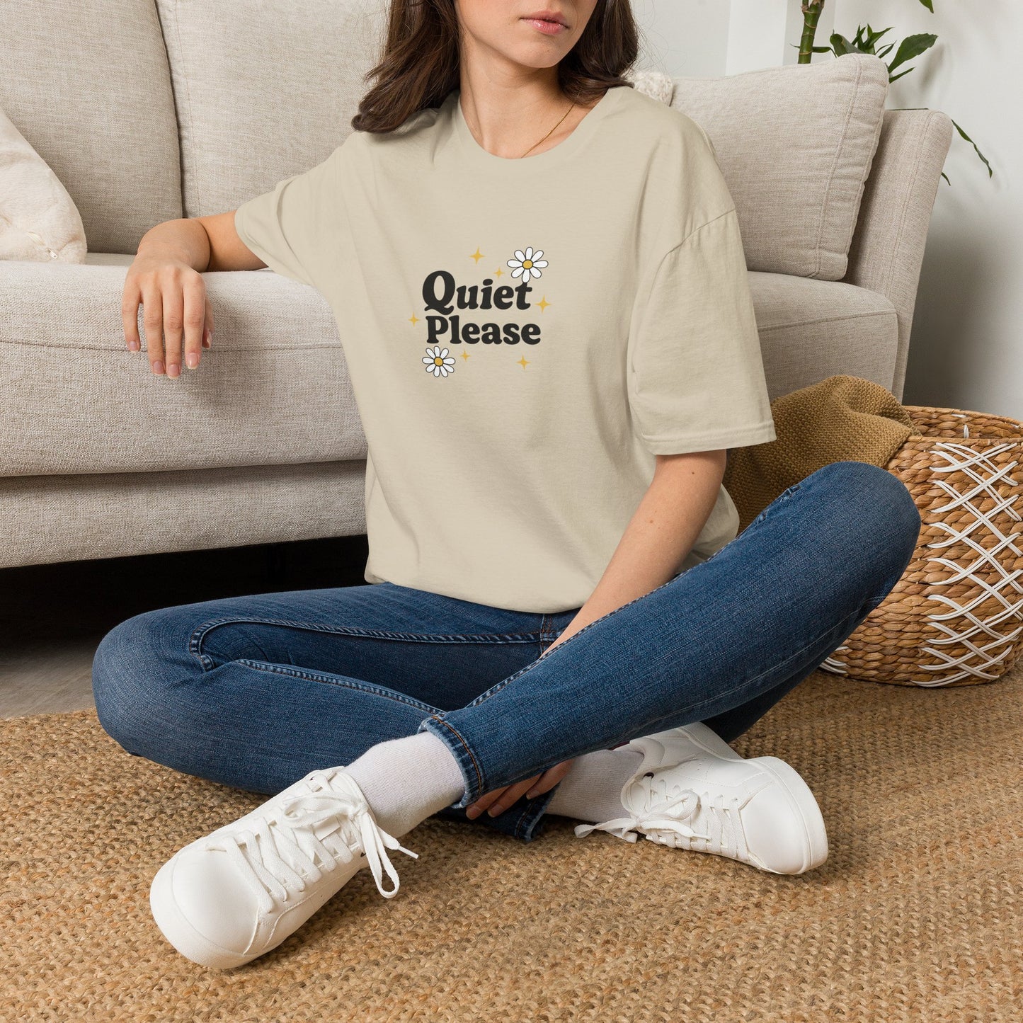 Quiet Please T-Shirt — Cute Daisy Graphic Tee