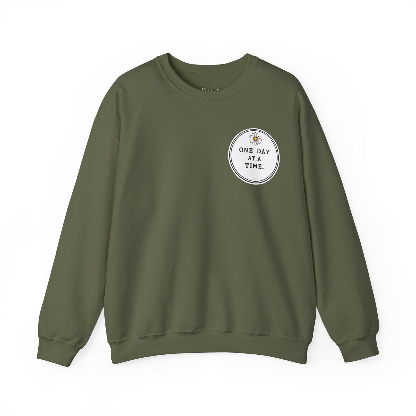 Crewneck Sweatshirt — 'One Day at a Time' Sunrise Mountain Graphic