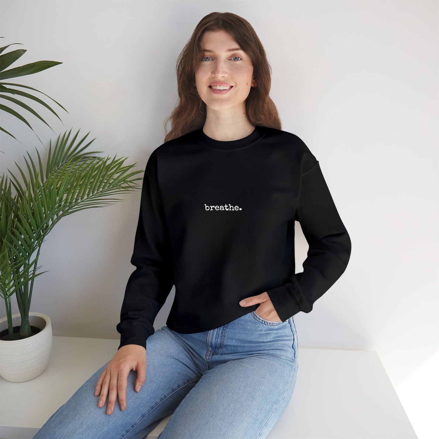 Minimal 'breathe.' Crewneck Sweatshirt — Relaxed Everyday Pullover