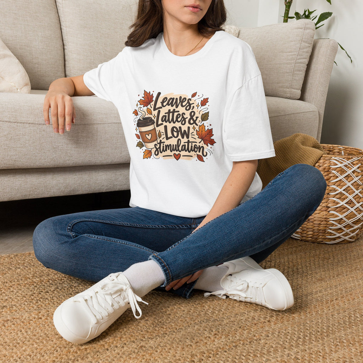 Fall Graphic Tee — "Leaves, Lattes & Low Stimulation" Cozy Autumn T-Shirt