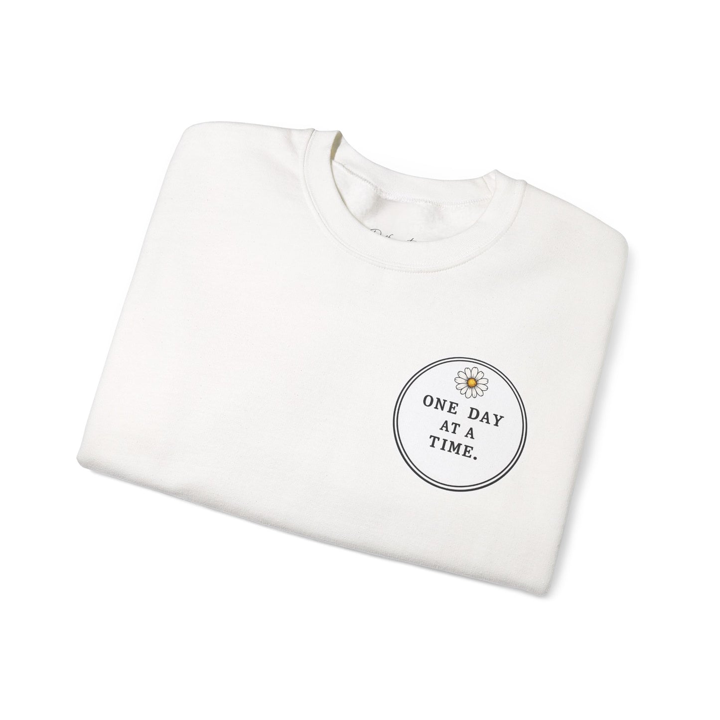 Crewneck Sweatshirt — 'One Day at a Time' Sunrise Mountain Graphic