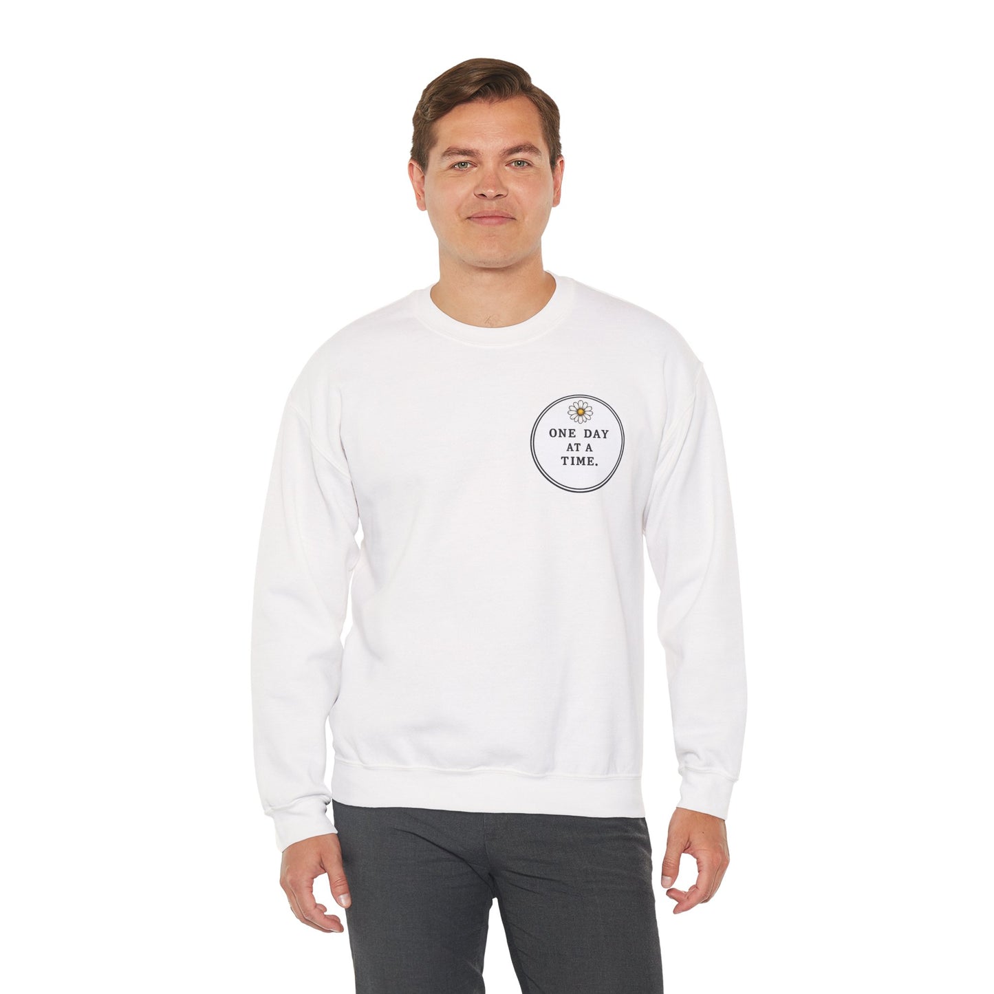 Crewneck Sweatshirt — 'One Day at a Time' Sunrise Mountain Graphic