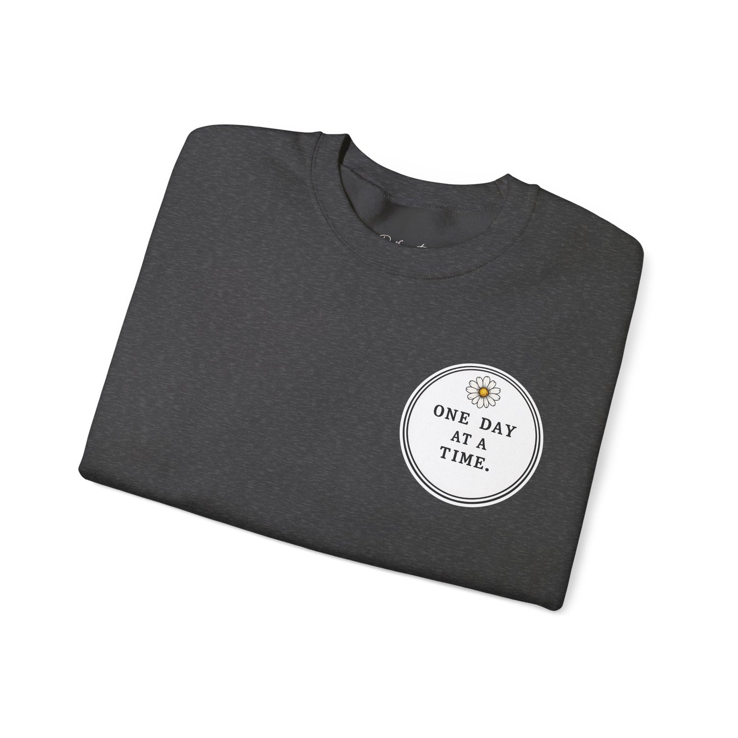 Crewneck Sweatshirt — 'One Day at a Time' Sunrise Mountain Graphic