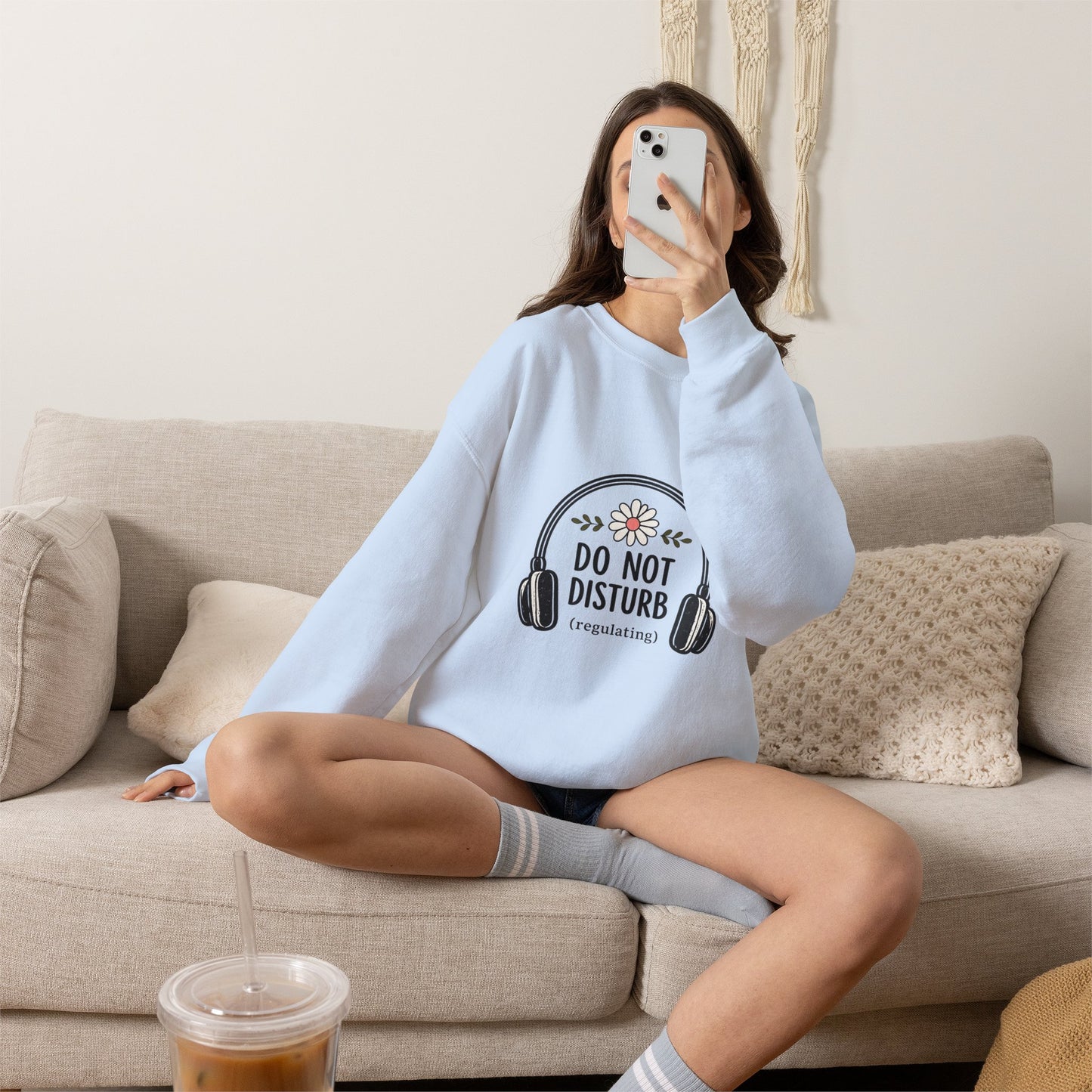 Do Not Disturb Sweatshirt – Cozy 'Do Not Disturb (regulating)' Headphones Graphic Crewneck