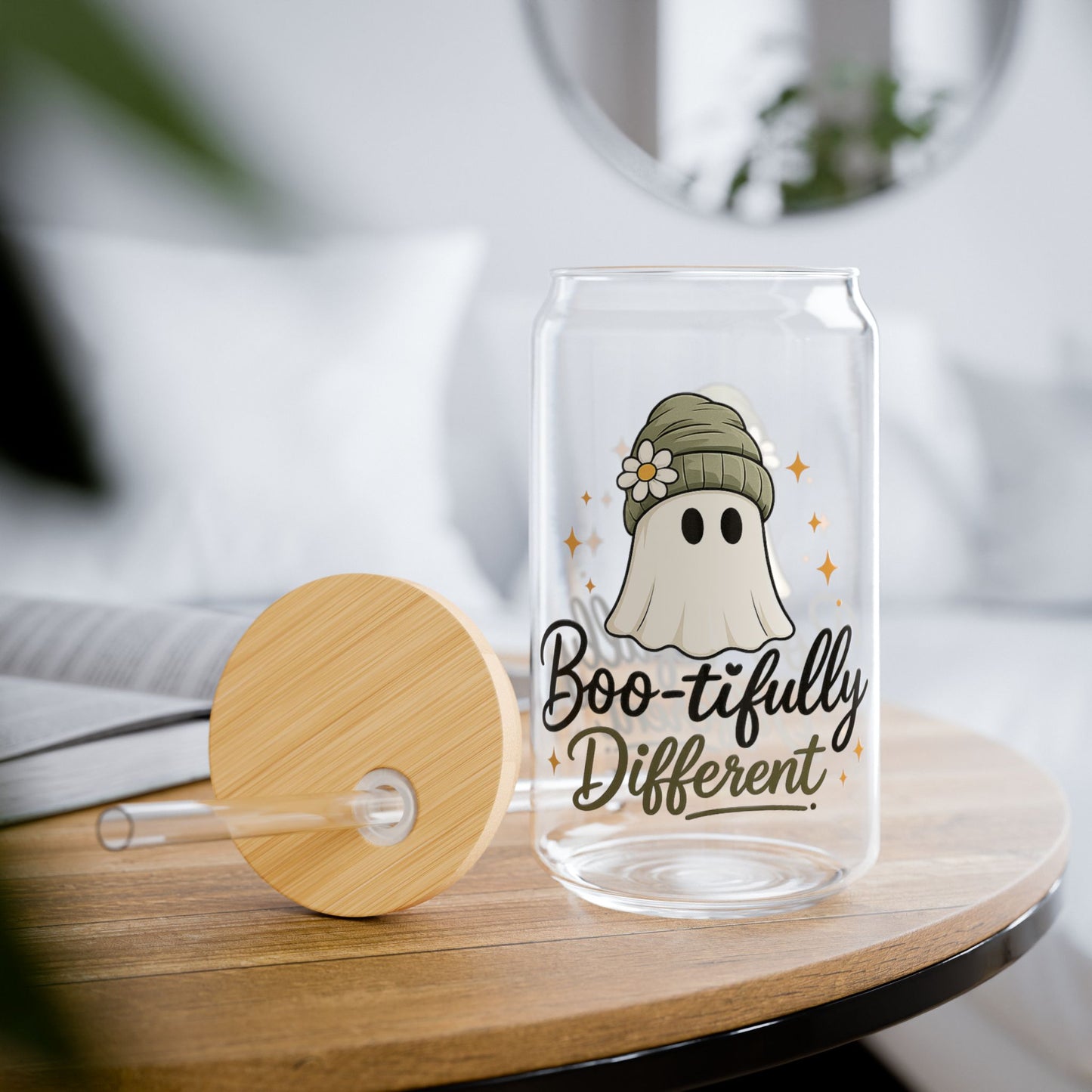 Boo-tifully Different Ghost Sipper Glass – 16oz Halloween Drink Glass