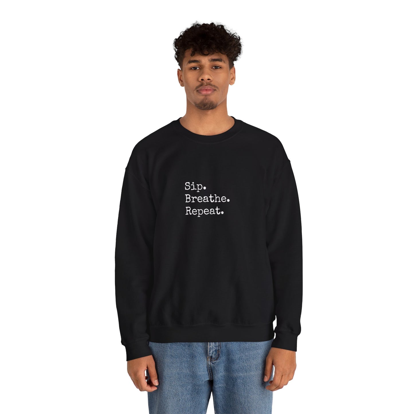 Sip. Breathe. Repeat. Crewneck Sweatshirt — Cozy Minimalist Relaxation Sweatshirt