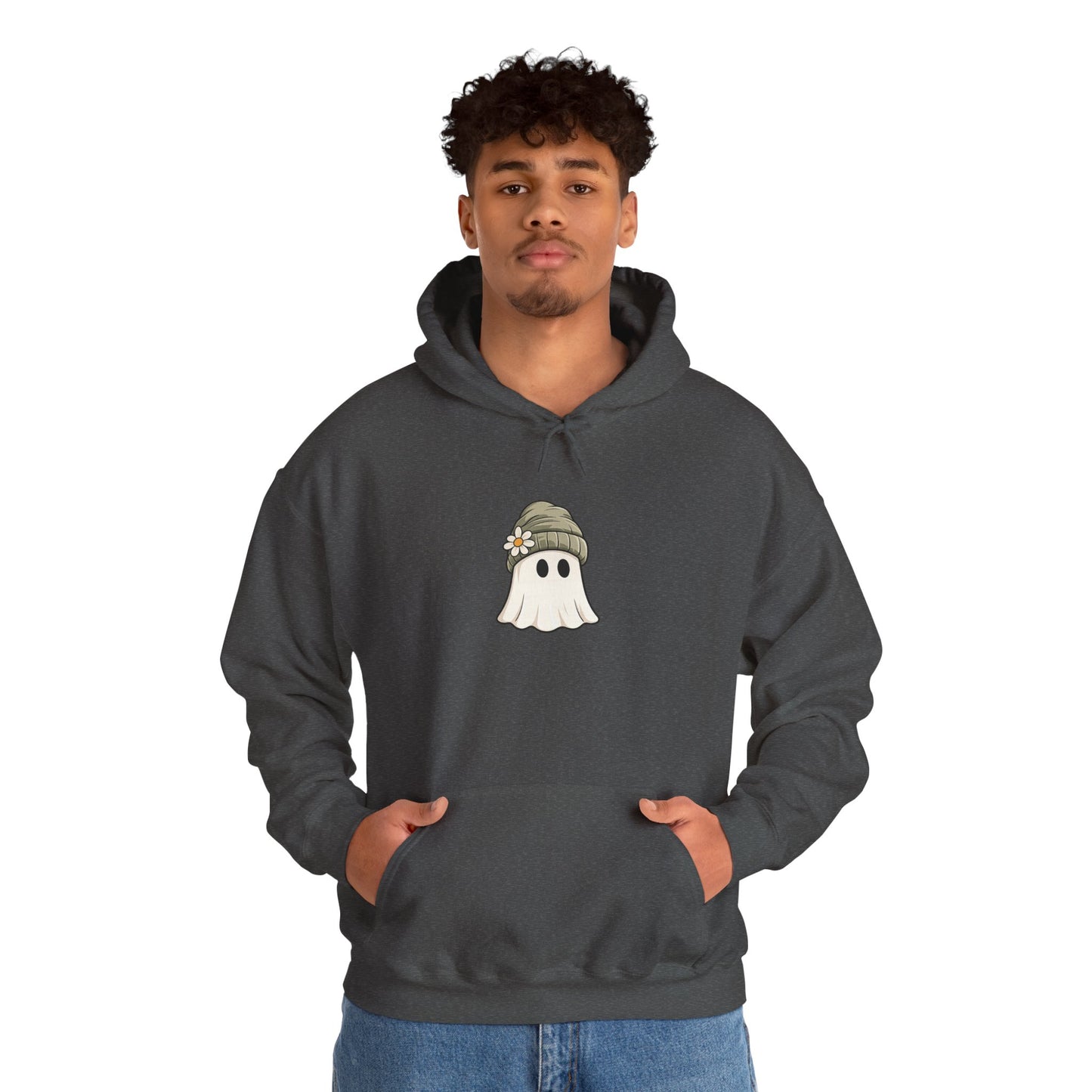 Cute Ghost Hoodie with Beanie Graphic — Cozy Fall Halloween Sweatshirt