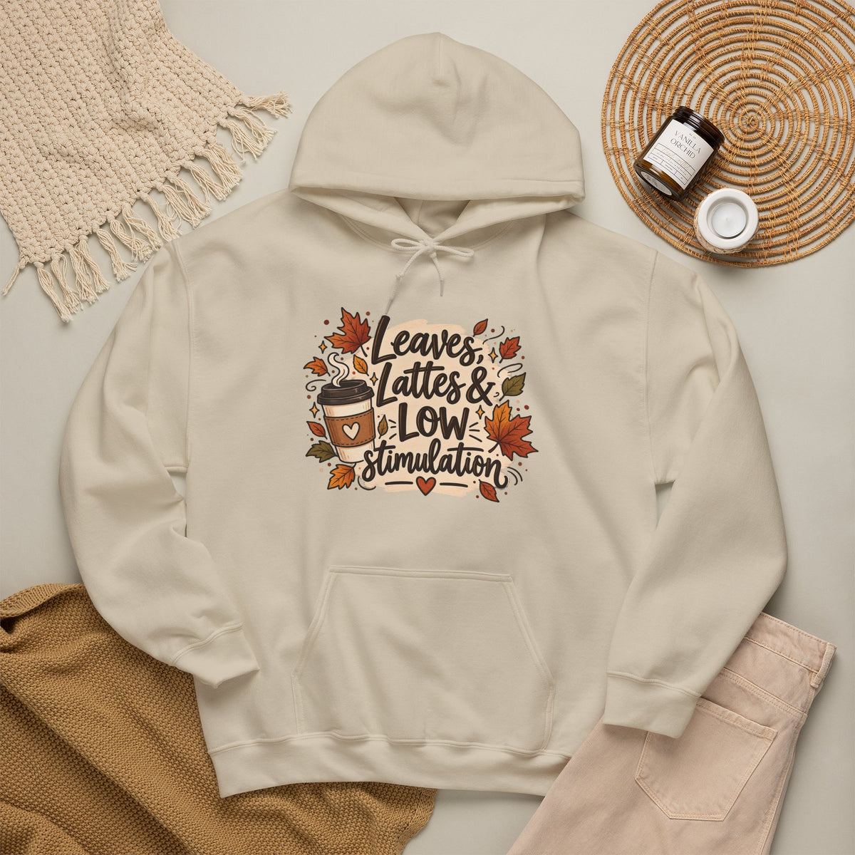Fall Hoodie — "Leaves, Lattes & Low Stimulation" Cozy Autumn Pullover