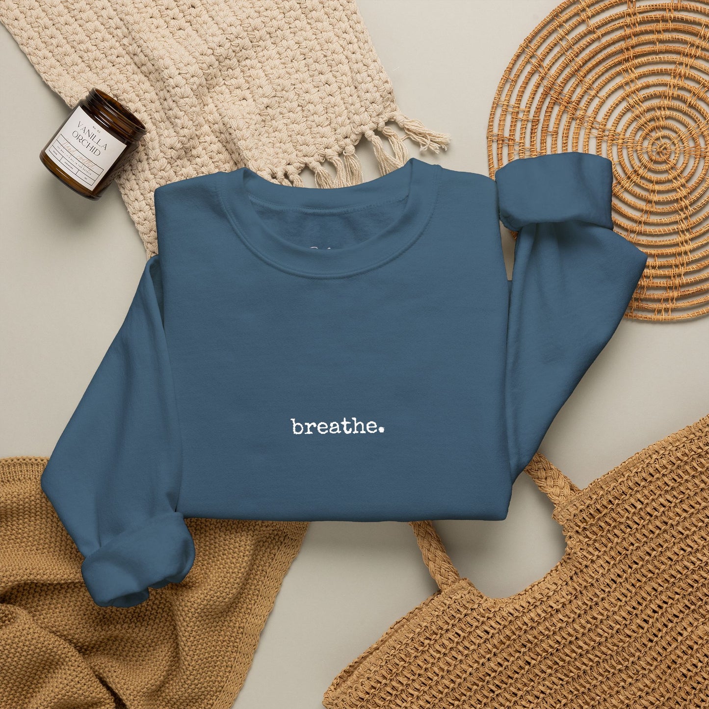 Minimal 'breathe.' Crewneck Sweatshirt — Relaxed Everyday Pullover