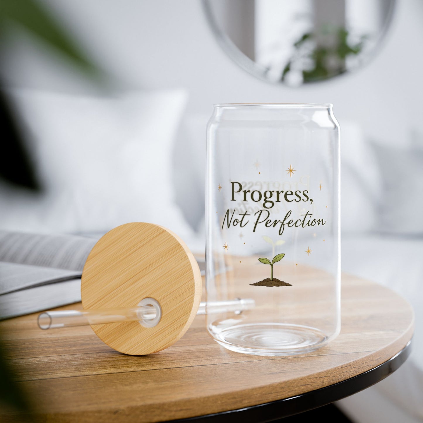 Progress Not Perfection Sipper Glass - 16oz Motivational Reusable Cup