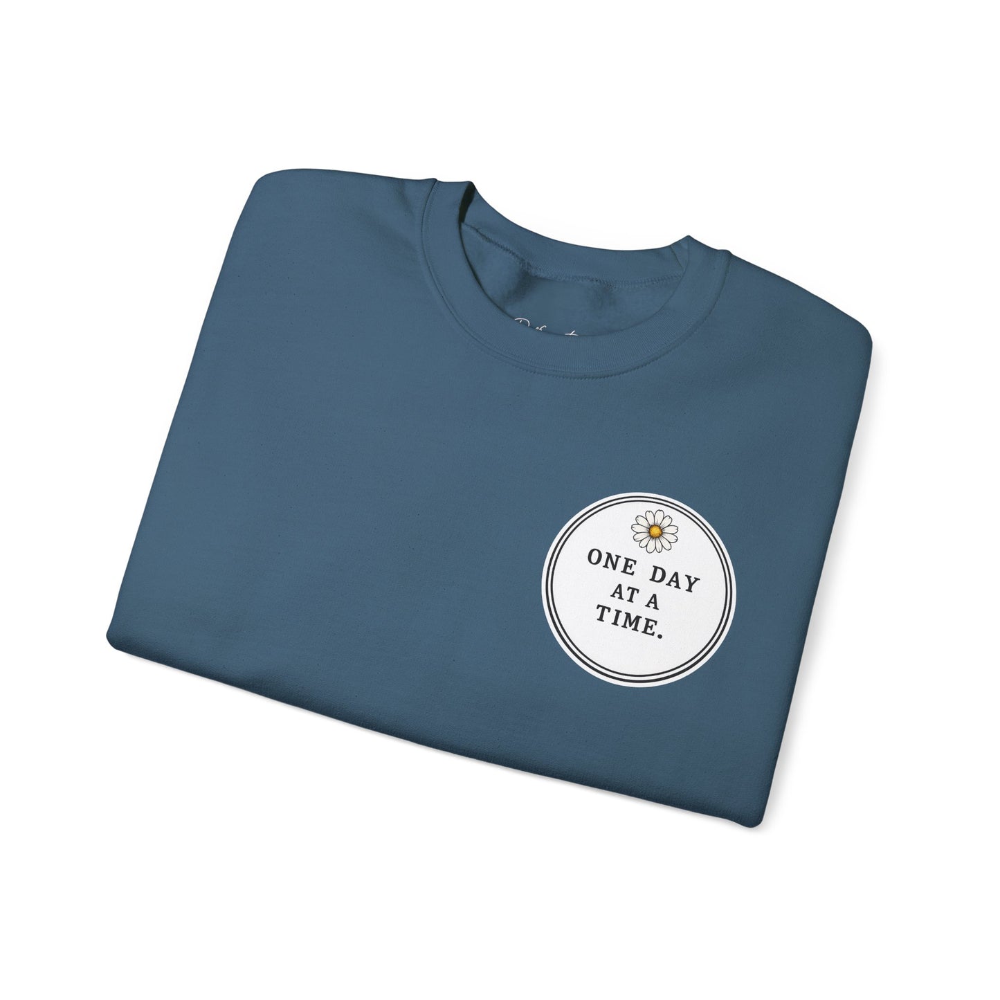 Crewneck Sweatshirt — 'One Day at a Time' Sunrise Mountain Graphic