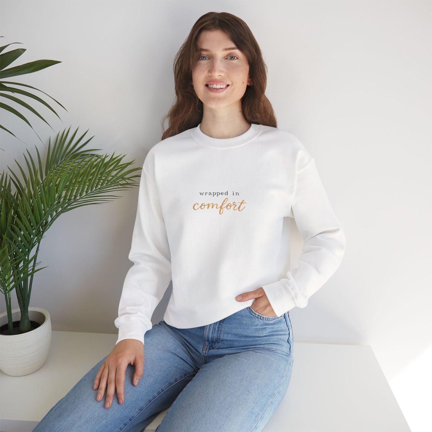 Comfort Crewneck Sweatshirt - "Wrapped in Comfort" Cozy Casual Pullover