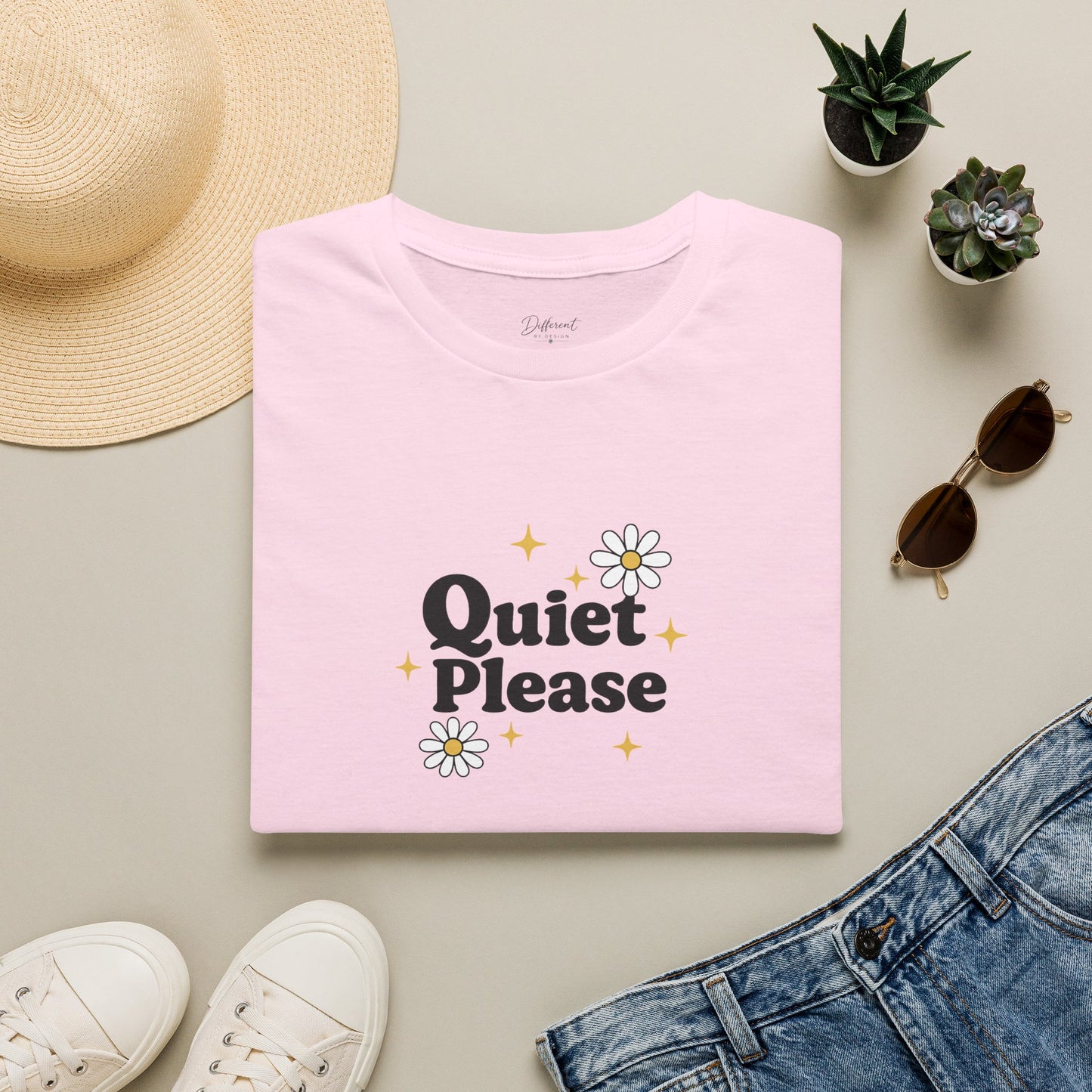 Quiet Please T-Shirt — Cute Daisy Graphic Tee