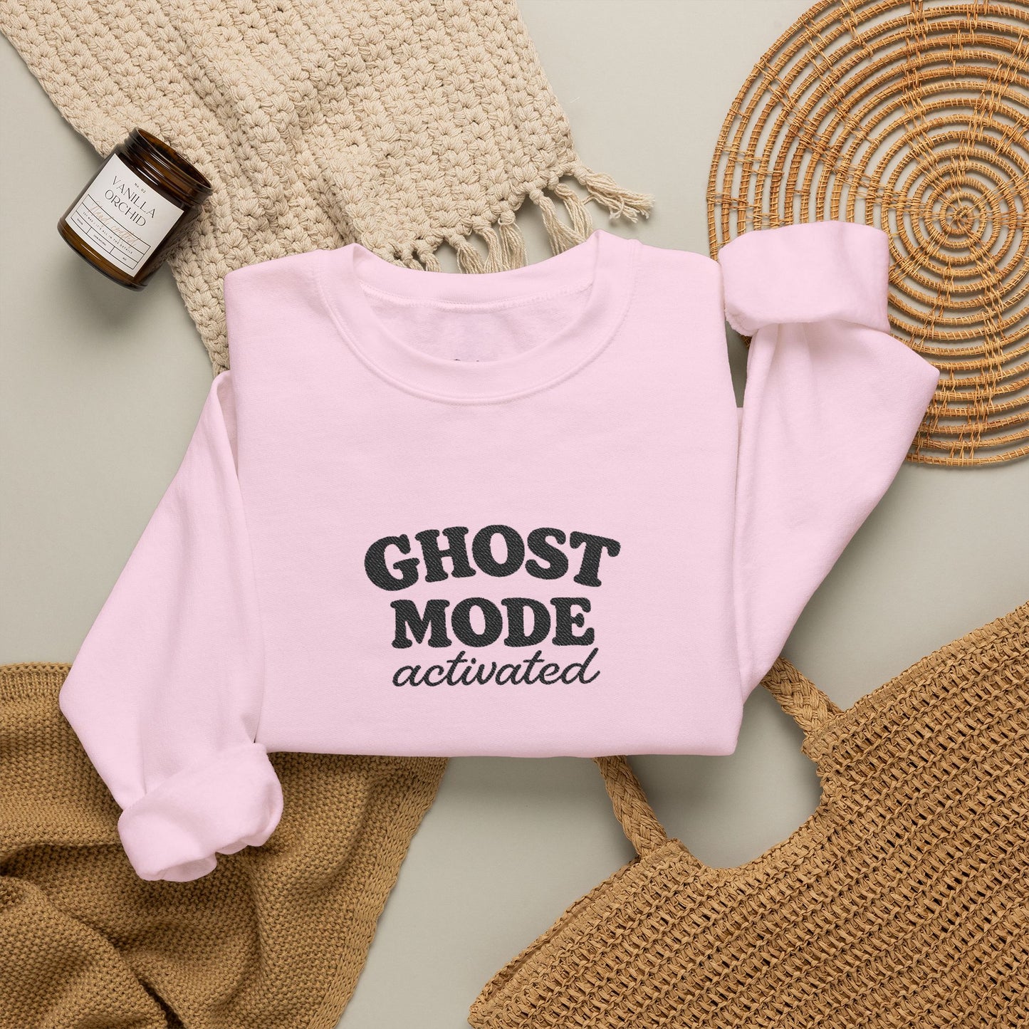 Ghost Mode Crewneck Sweatshirt — Minimalist White Pullover