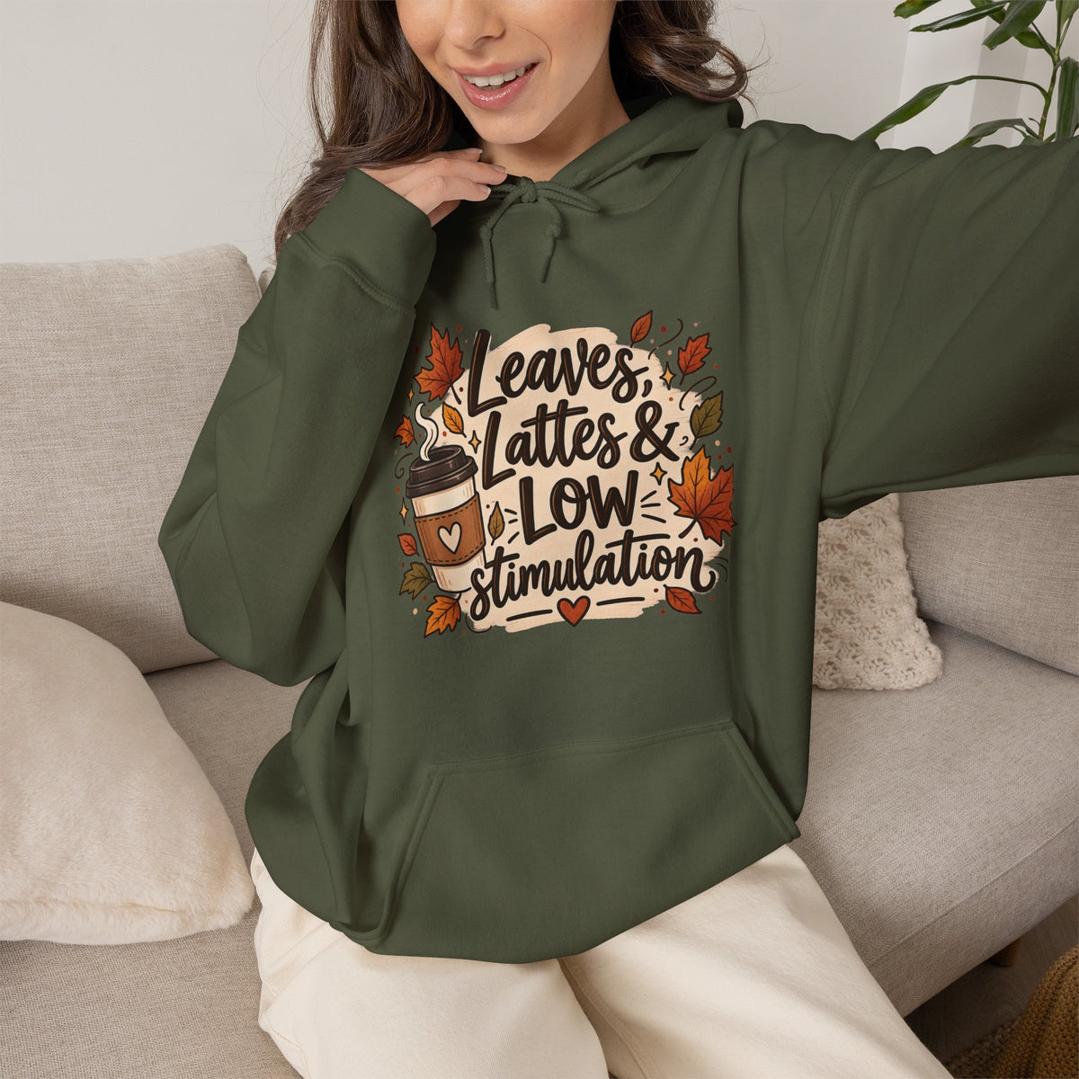Fall Hoodie — "Leaves, Lattes & Low Stimulation" Cozy Autumn Pullover