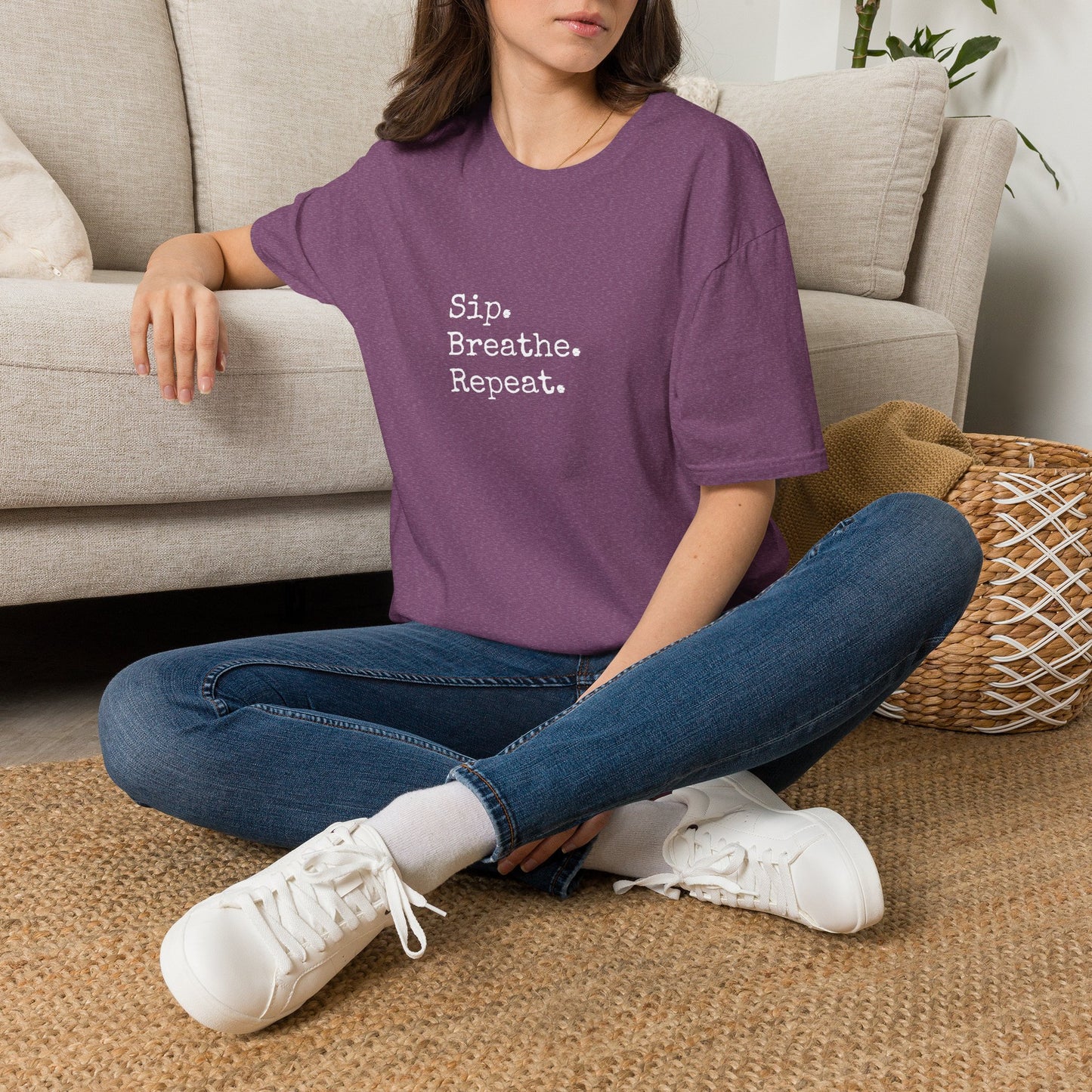 Sip. Breathe. Repeat. T-Shirt — Relaxed Minimalist Self-Care Tee