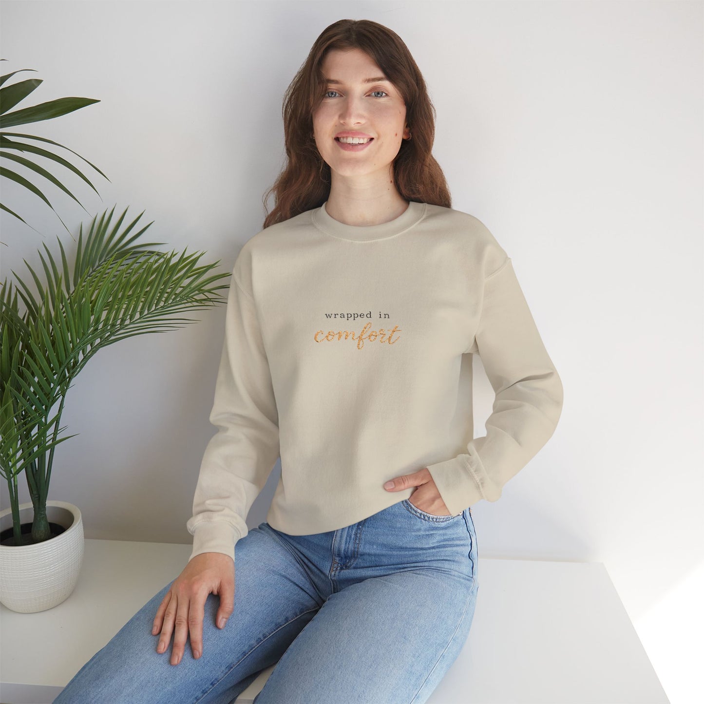 Comfort Crewneck Sweatshirt - "Wrapped in Comfort" Cozy Casual Pullover