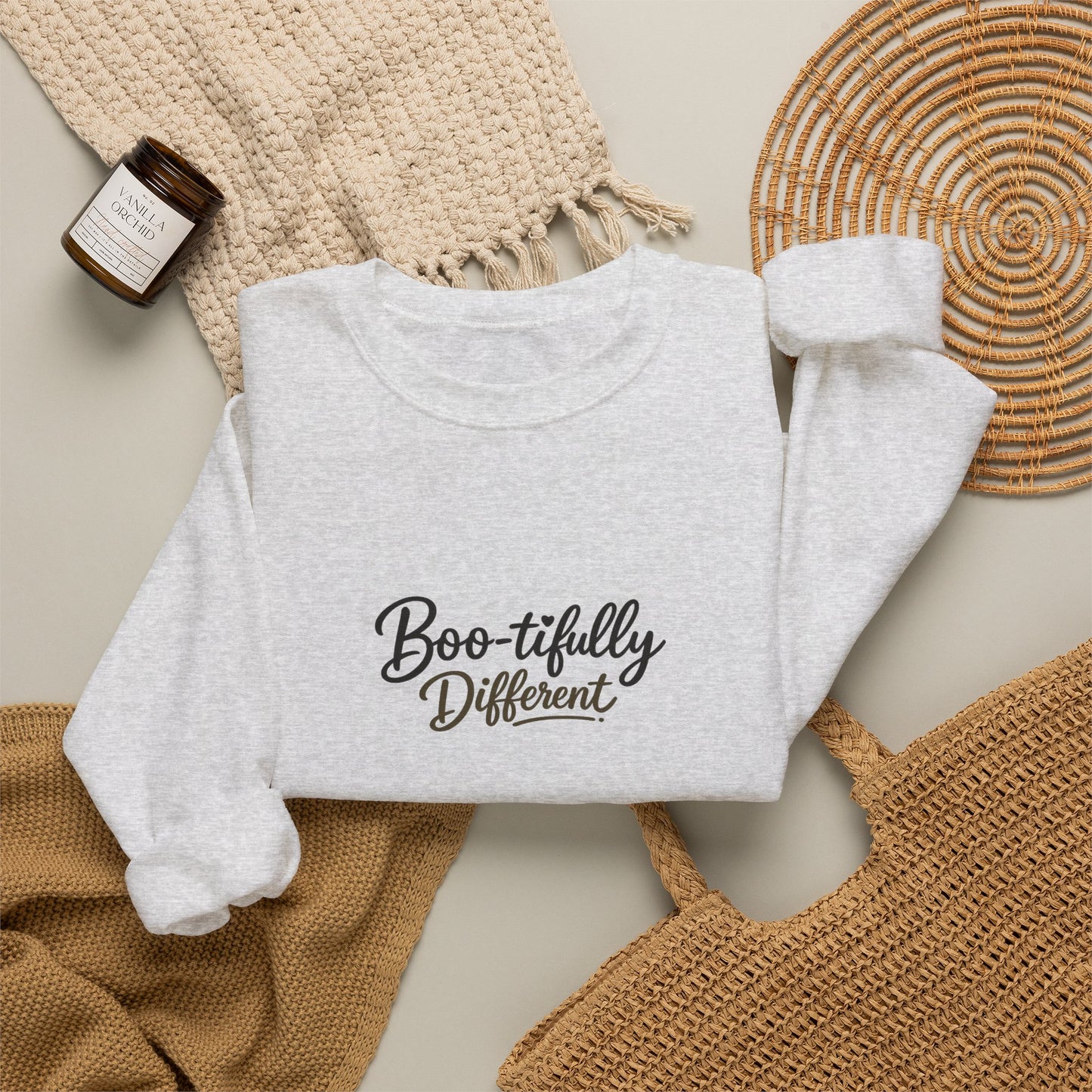 Boo-tifully Different Sweatshirt — Cute Halloween Quote Crewneck