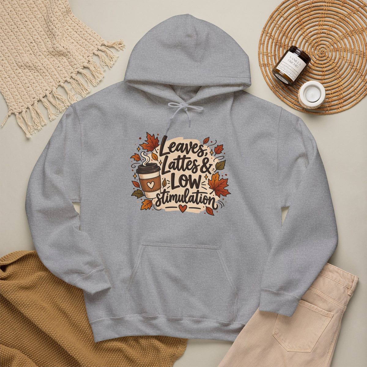 Fall Hoodie — "Leaves, Lattes & Low Stimulation" Cozy Autumn Pullover