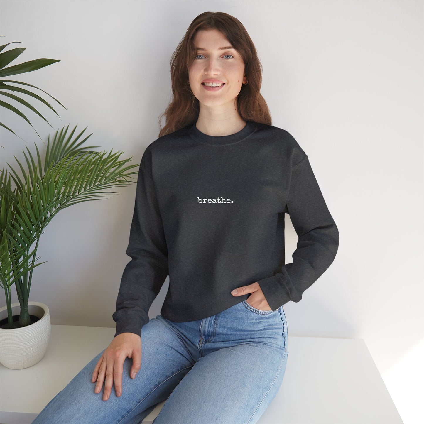 Minimal 'breathe.' Crewneck Sweatshirt — Relaxed Everyday Pullover