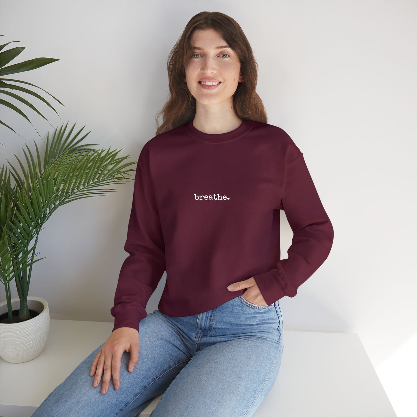Minimal 'breathe.' Crewneck Sweatshirt — Relaxed Everyday Pullover