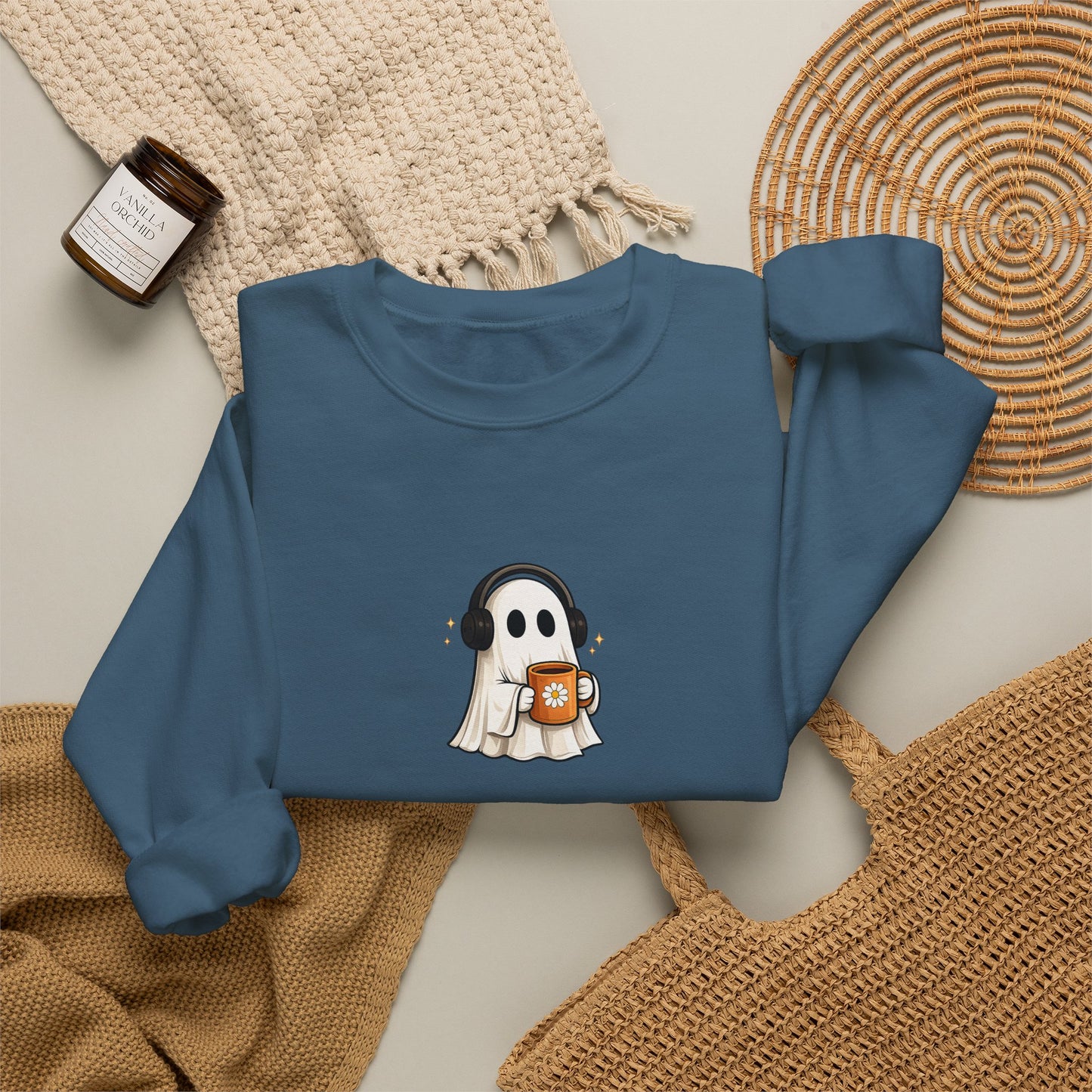 Cute Ghost Holding Pumpkin Crewneck Sweatshirt