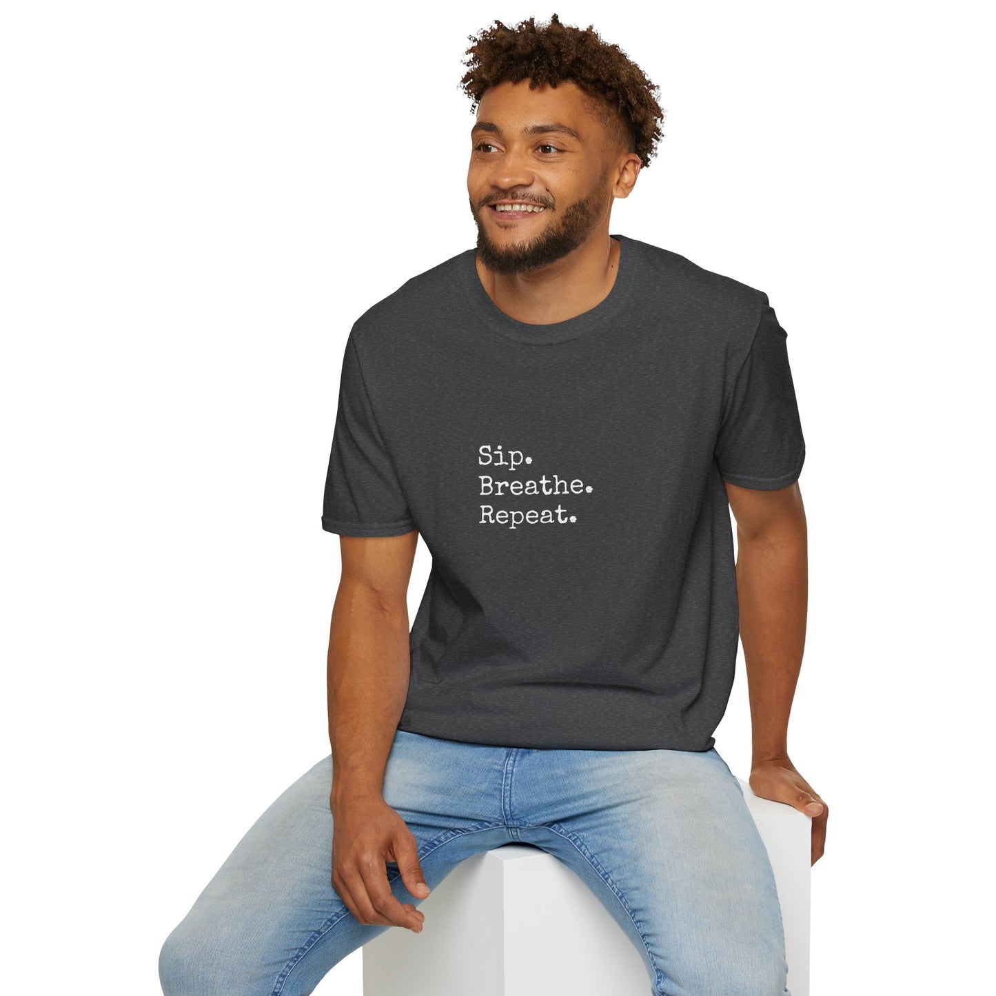 Sip. Breathe. Repeat. T-Shirt — Relaxed Minimalist Self-Care Tee
