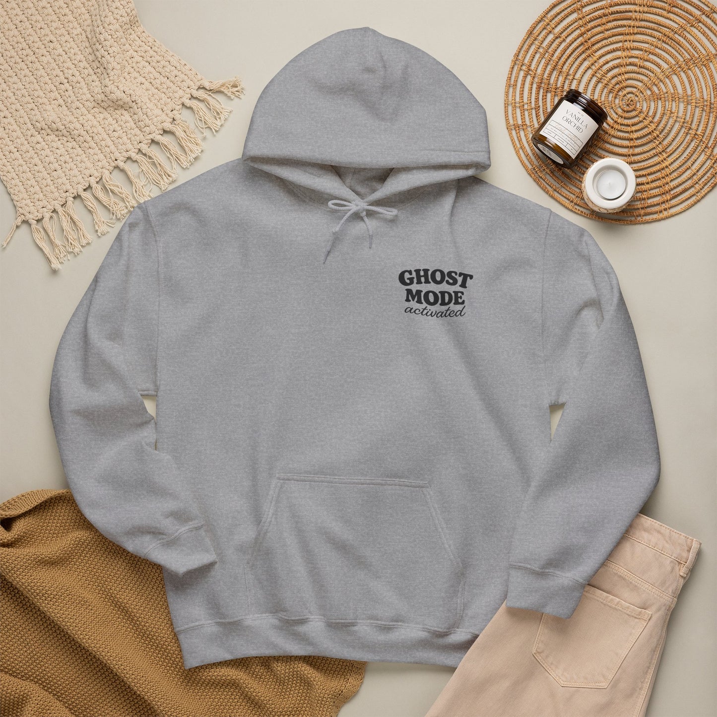 Ghost Mode Hoodie — Cute Ghost with Headphones & Coffee Pullover
