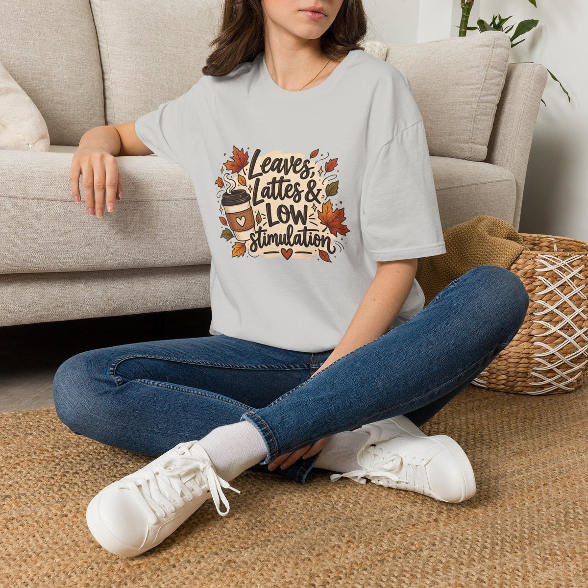 Fall Graphic Tee — "Leaves, Lattes & Low Stimulation" Cozy Autumn T-Shirt