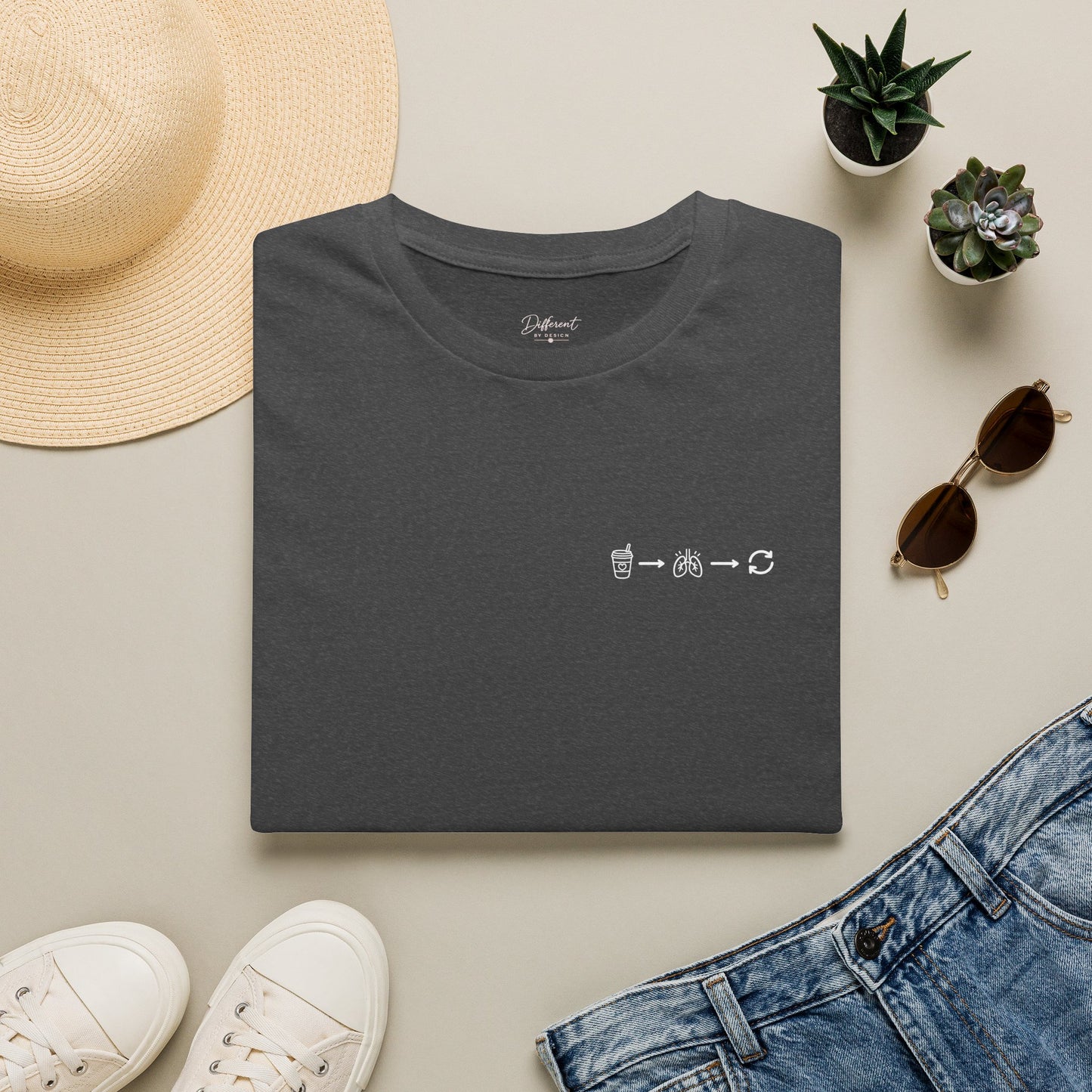 Sip, Breathe, Repeat T-Shirt — Minimal Chest Line Art Tee for Neurodivergent Calm