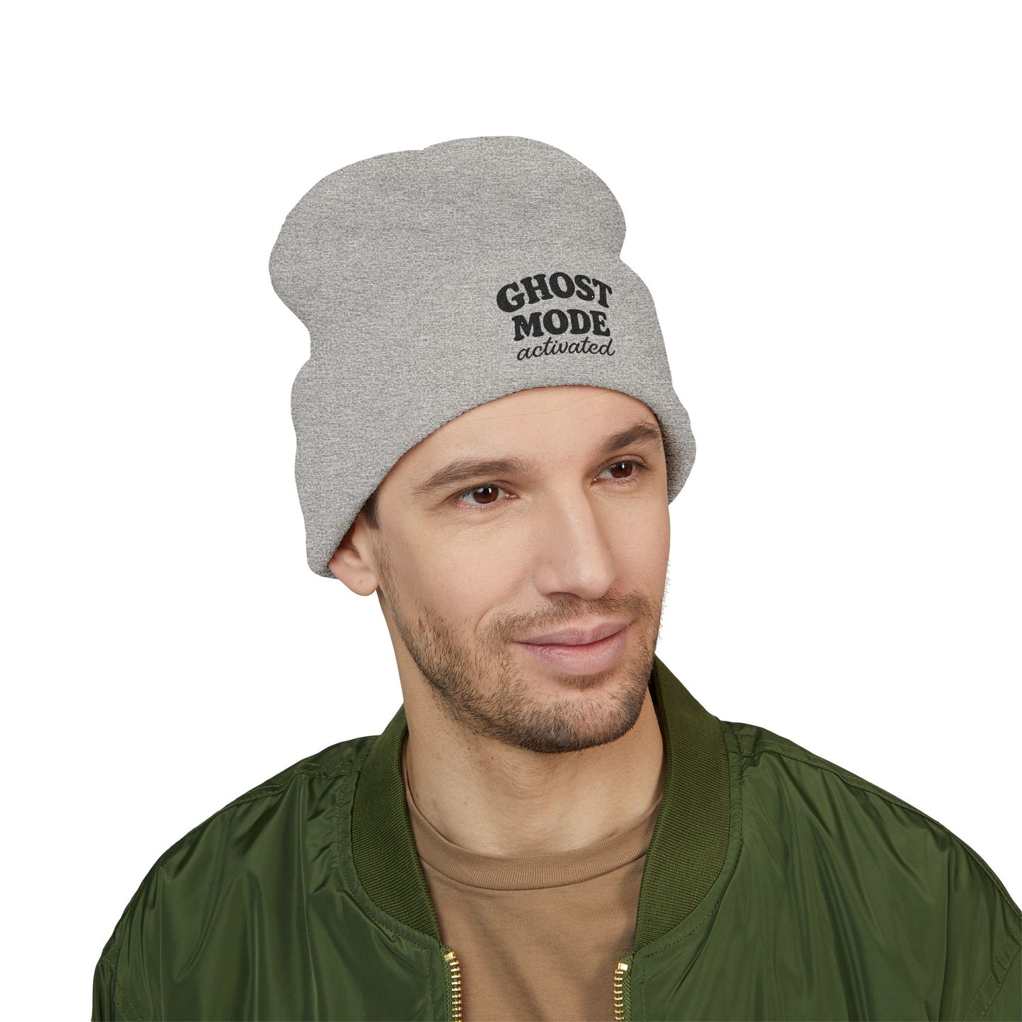 Ghost Mode Activated Embroidered Cuffed Beanie