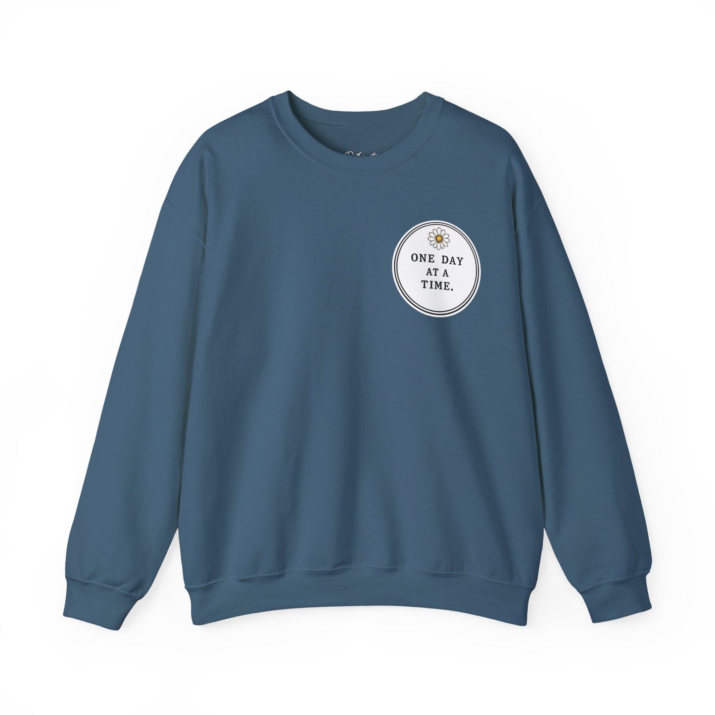 Crewneck Sweatshirt — 'One Day at a Time' Sunrise Mountain Graphic