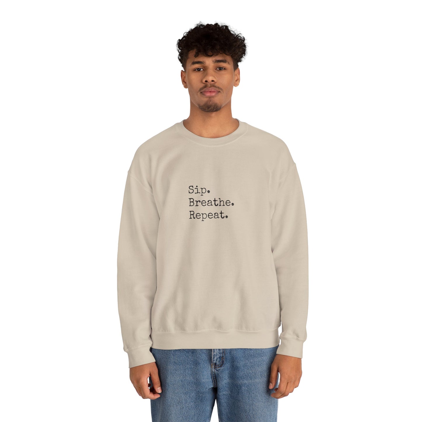 Sip. Breathe. Repeat. Crewneck Sweatshirt — Cozy Minimalist Relaxation Sweatshirt