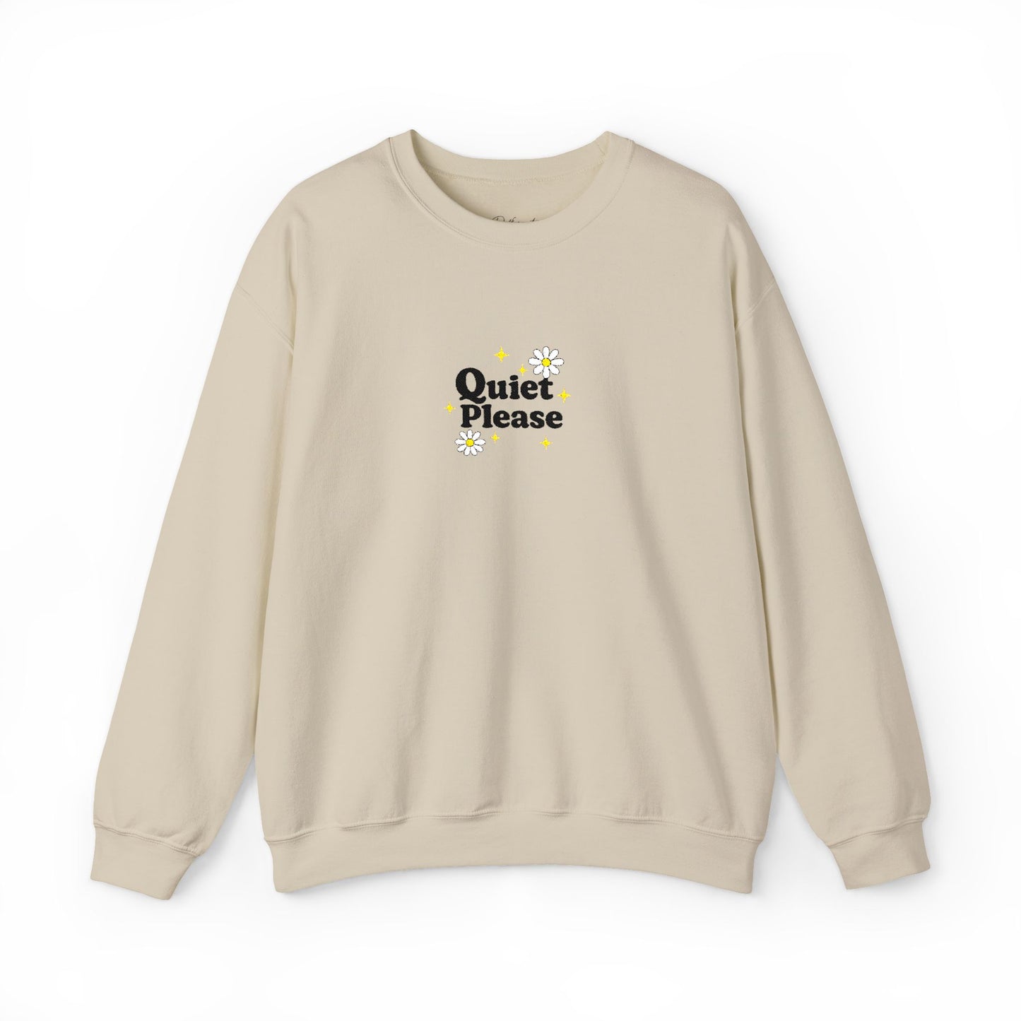 Crewneck Sweatshirt "Quiet Please" Minimalist Floral Design