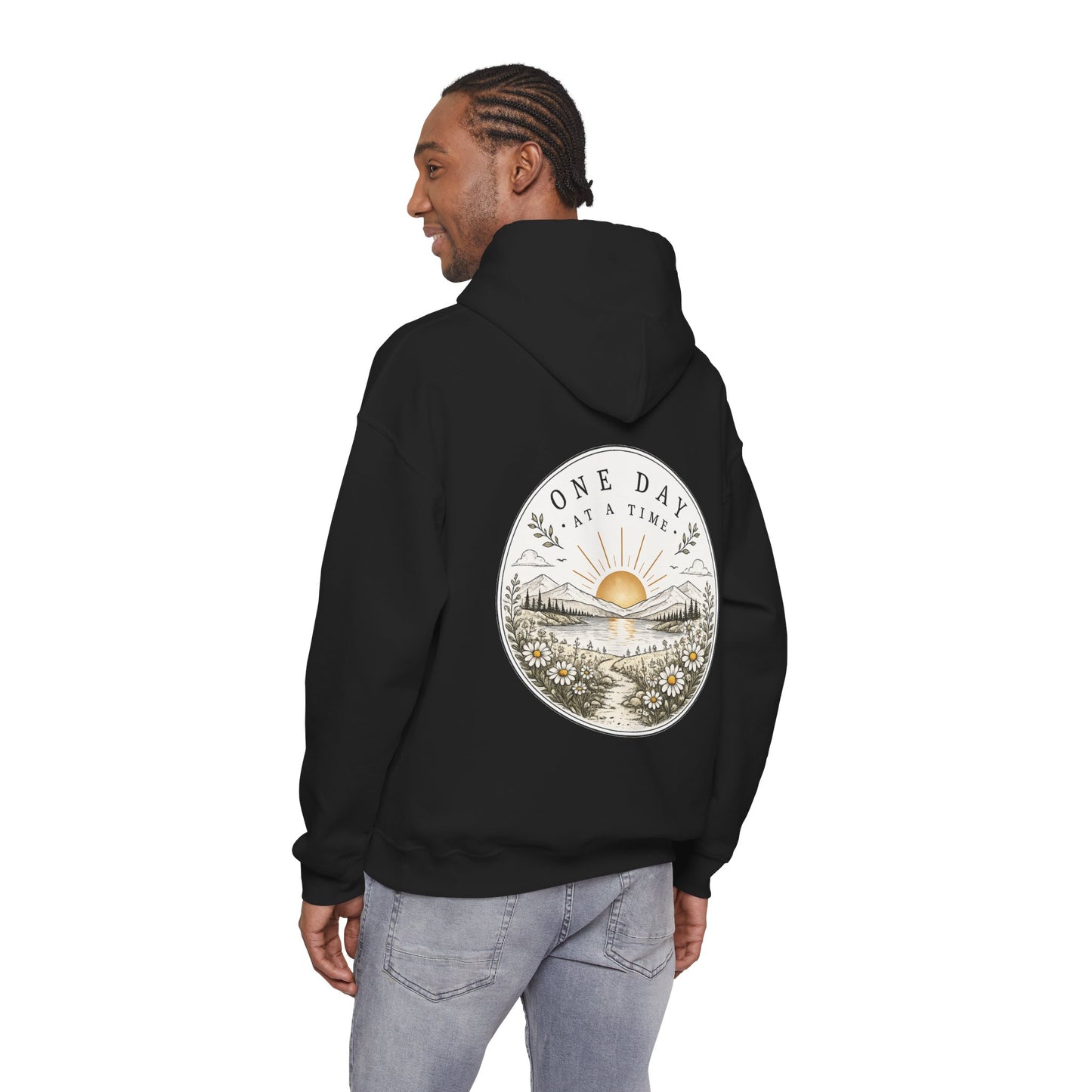 One Day at a Time Hoodie — Sunrise Floral Comfort Hooded Sweatshirt