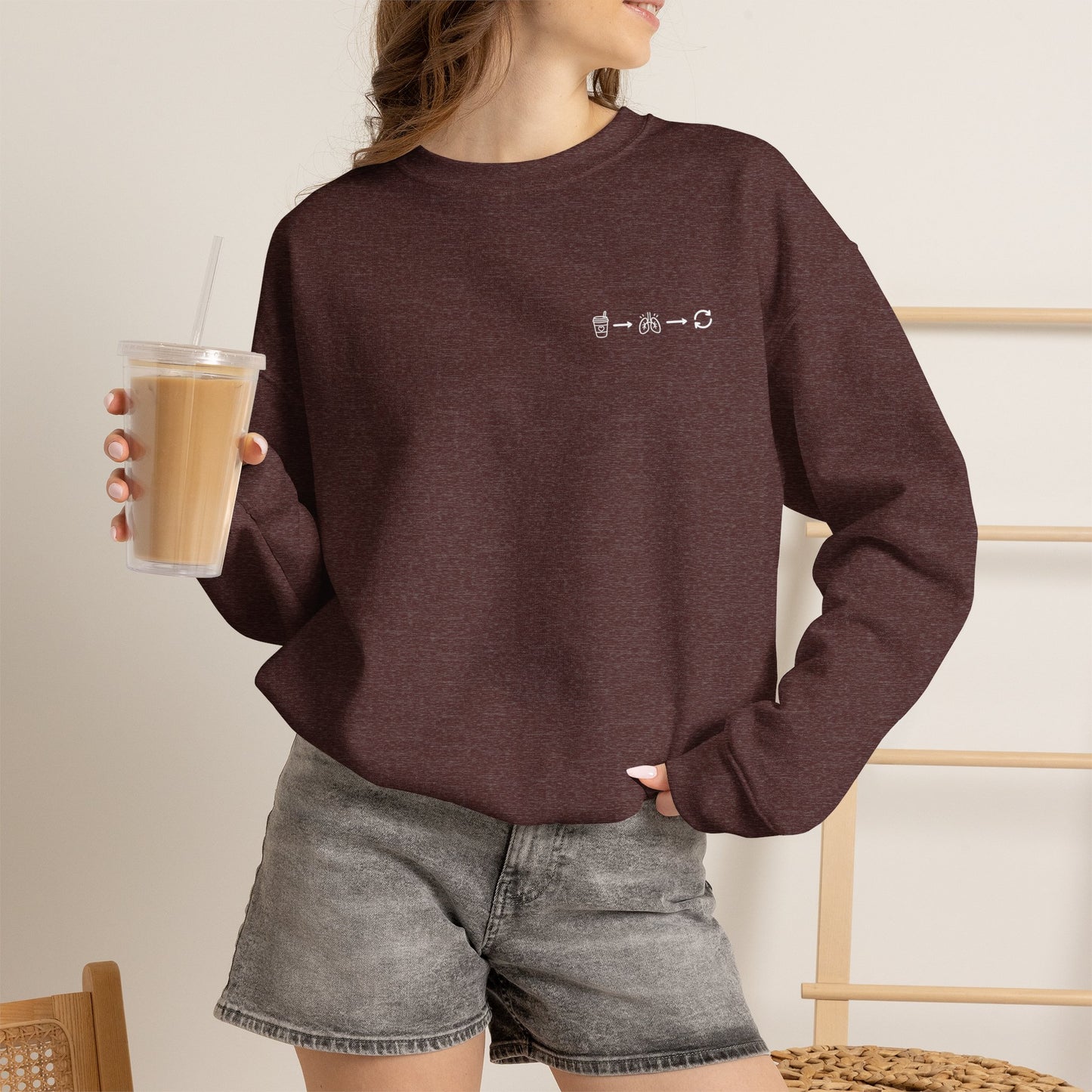 Minimal "Sip • Breathe • Repeat" Crewneck Sweatshirt — Calm, Neurodivergent-Friendly