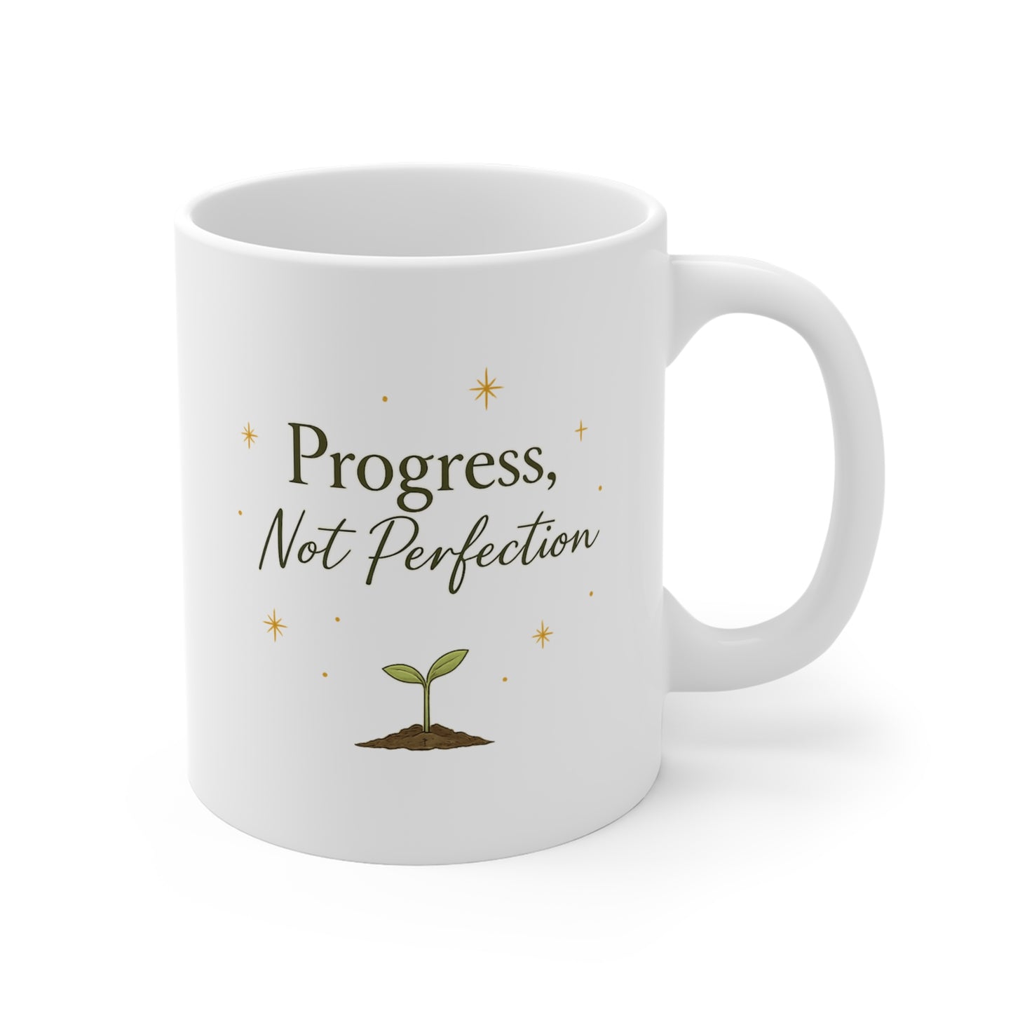 Mug — Progress Not Perfection Coffee Cup (Inspirational Plant Design)