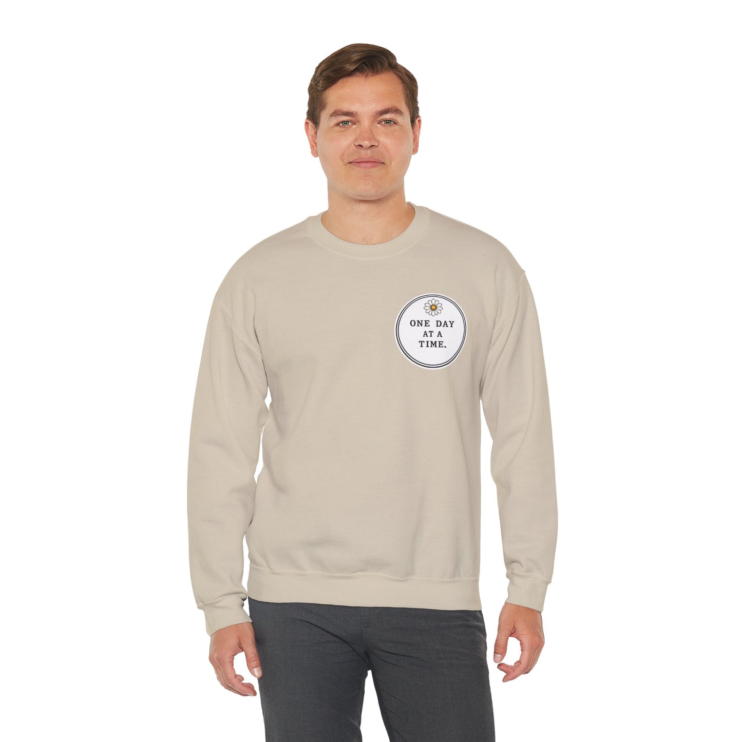 Crewneck Sweatshirt — 'One Day at a Time' Sunrise Mountain Graphic