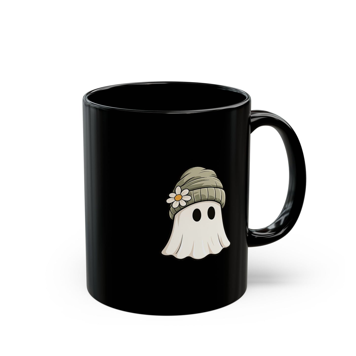 Cute Beanie Ghost Black Coffee Mug (11oz)