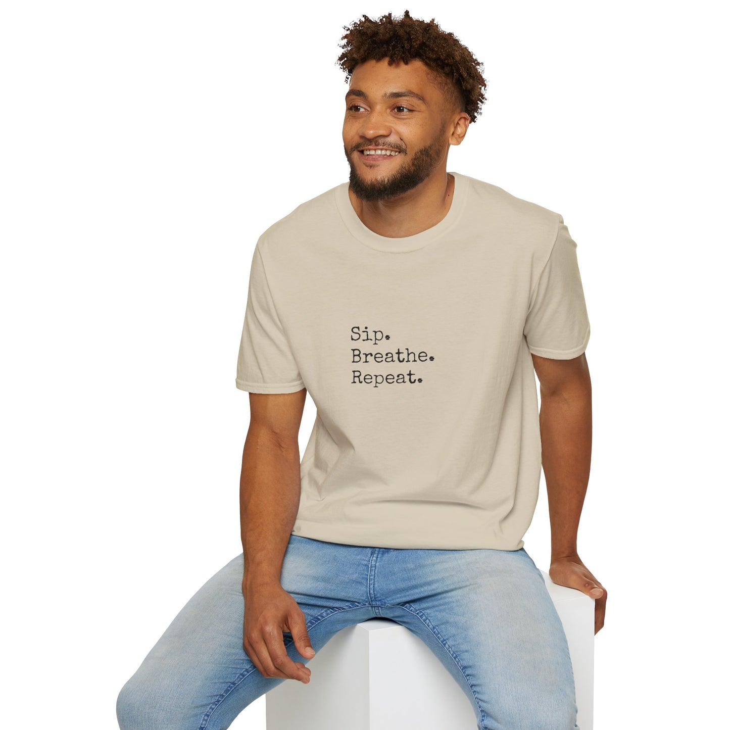 Sip. Breathe. Repeat. T-Shirt — Relaxed Minimalist Self-Care Tee
