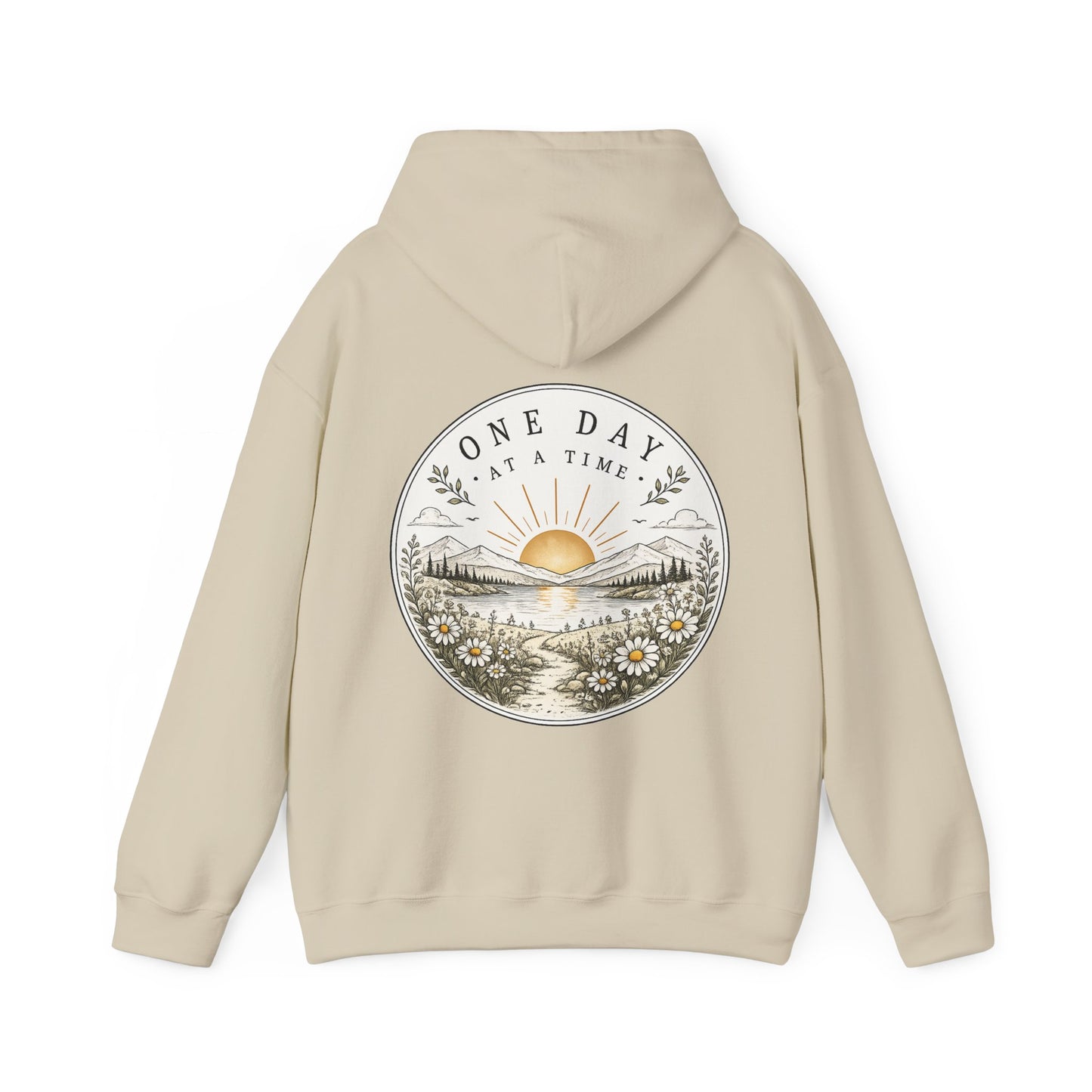 One Day at a Time Hoodie — Sunrise Floral Comfort Hooded Sweatshirt