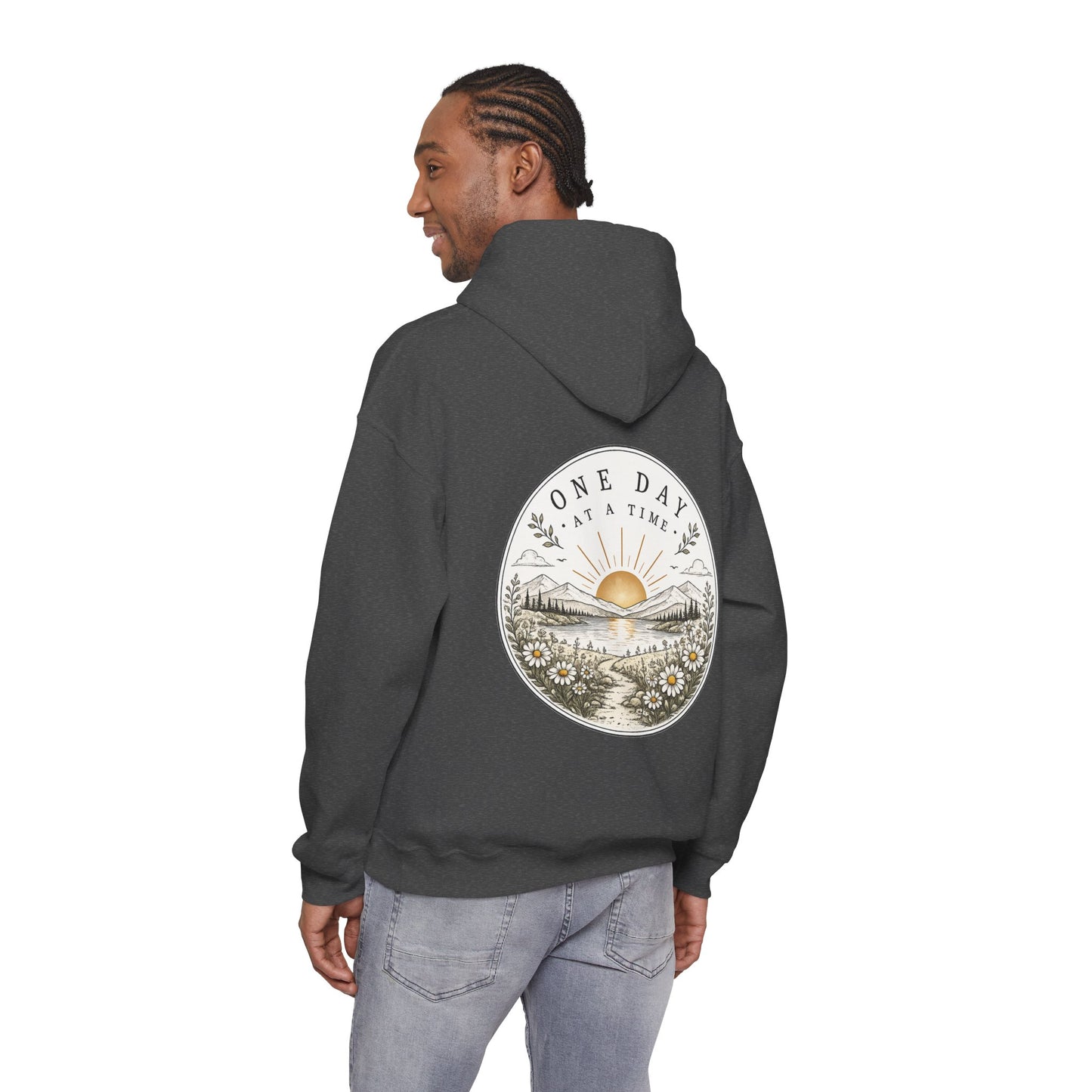 One Day at a Time Hoodie — Sunrise Floral Comfort Hooded Sweatshirt