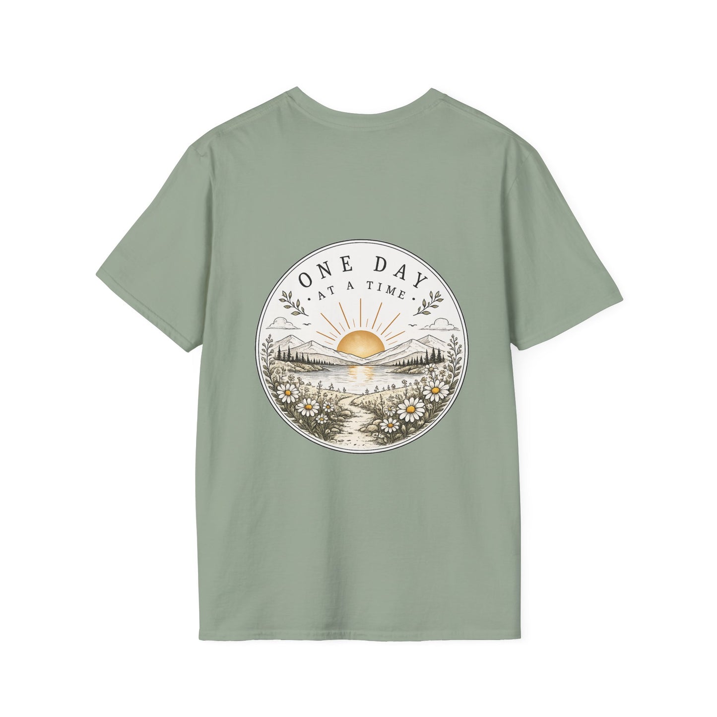T-Shirt — "One Day at a Time" Daisy Minimalist Inspirational Tee