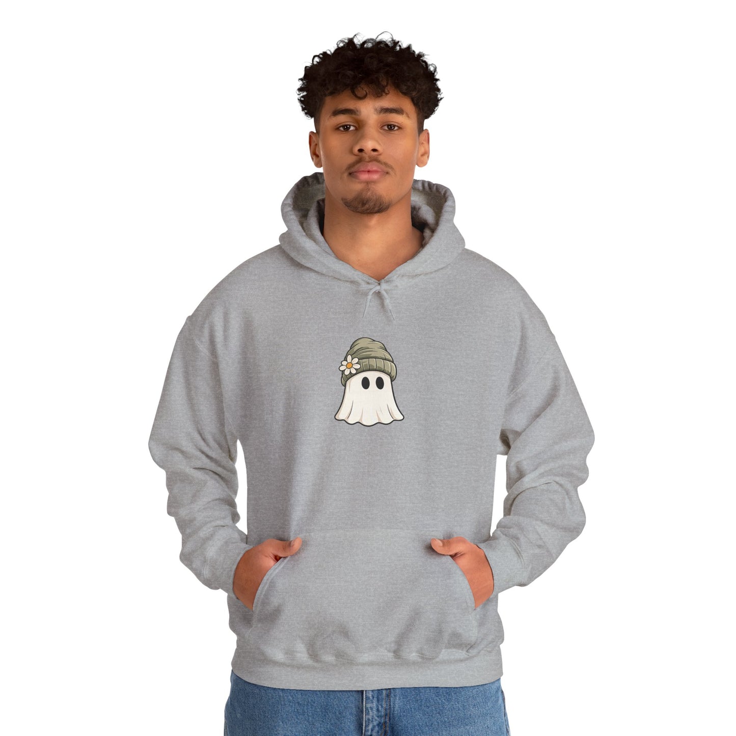 Cute Ghost Hoodie with Beanie Graphic — Cozy Fall Halloween Sweatshirt
