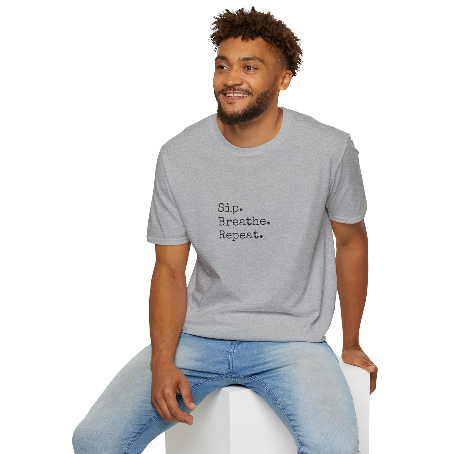 Sip. Breathe. Repeat. T-Shirt — Relaxed Minimalist Self-Care Tee