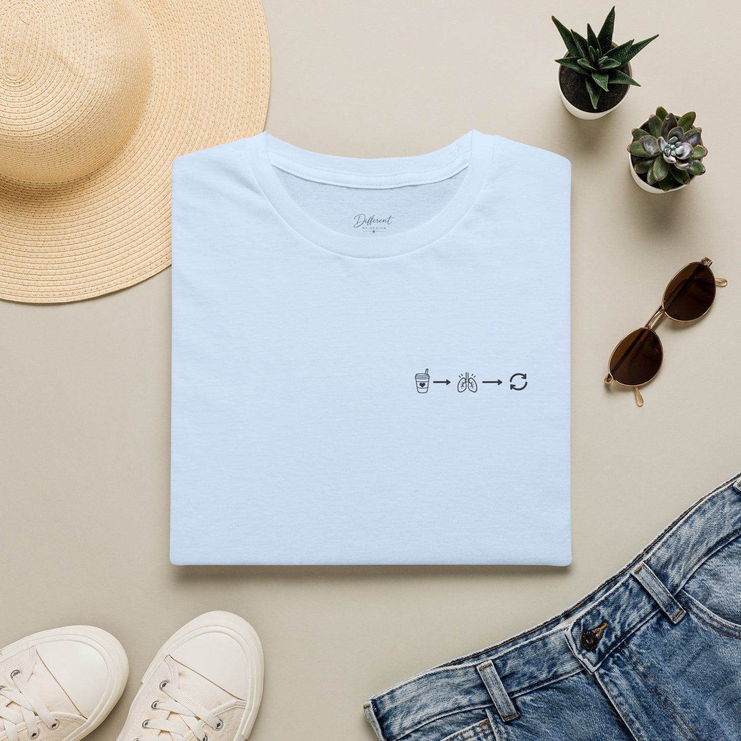 Sip, Breathe, Repeat T-Shirt — Minimal Chest Line Art Tee for Neurodivergent Calm