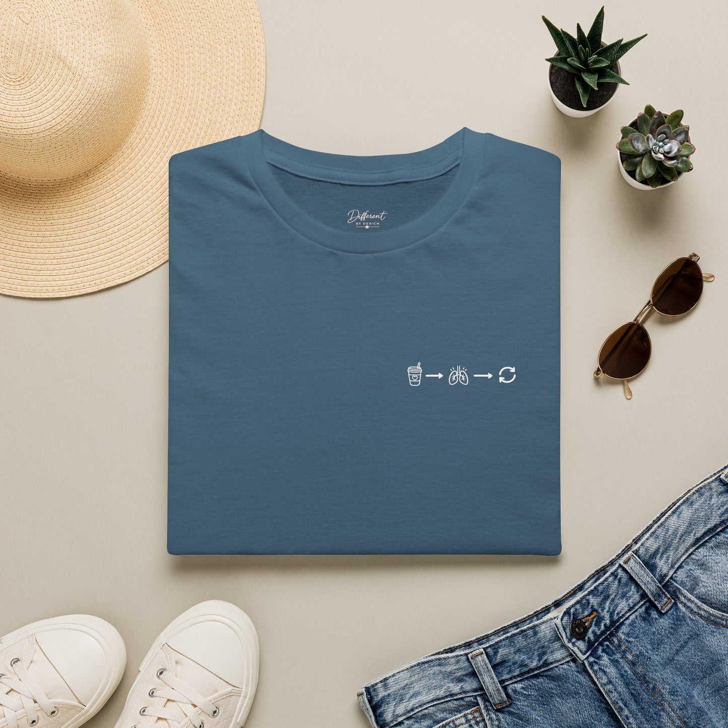 Sip, Breathe, Repeat T-Shirt — Minimal Chest Line Art Tee for Neurodivergent Calm