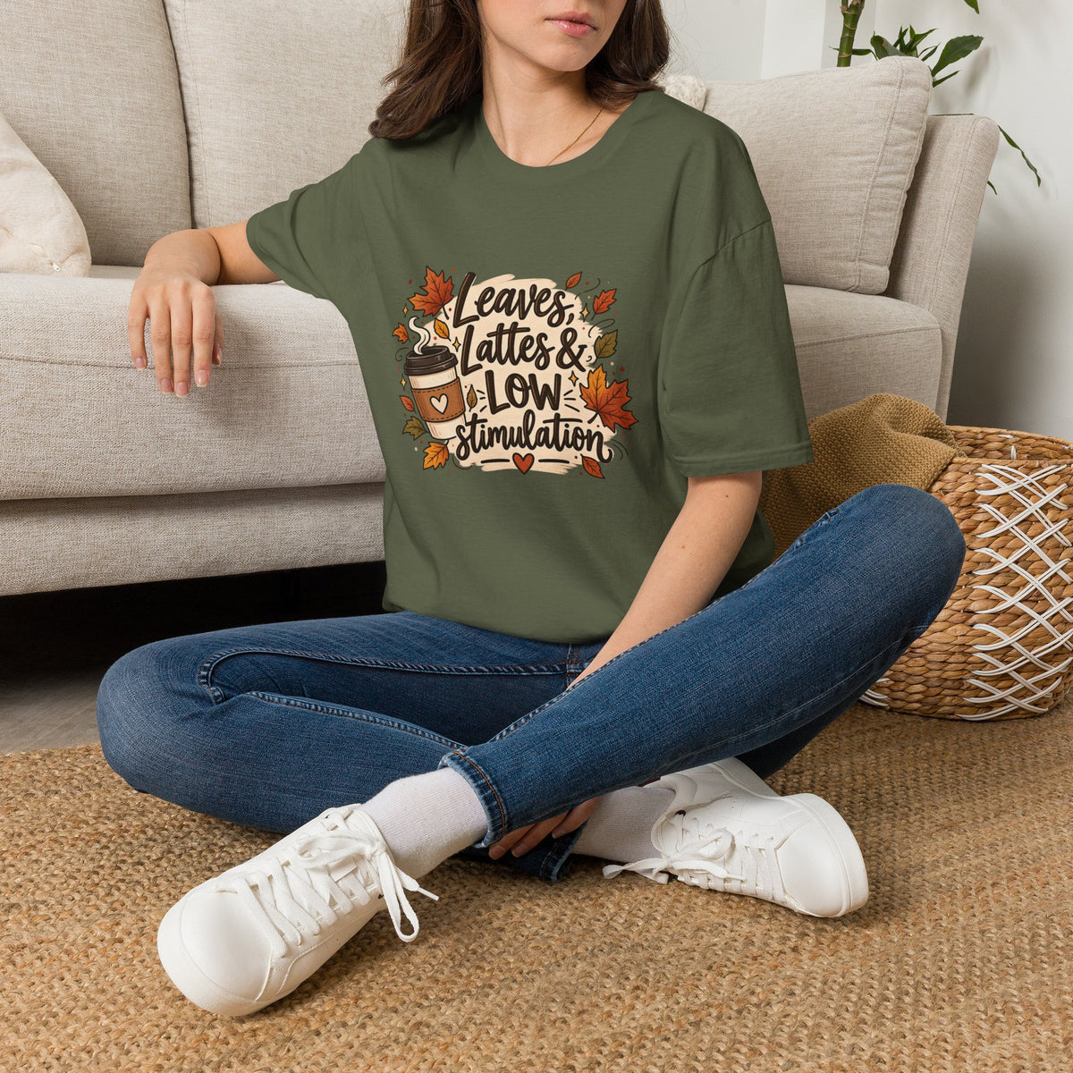 Fall Graphic Tee — "Leaves, Lattes & Low Stimulation" Cozy Autumn T-Shirt