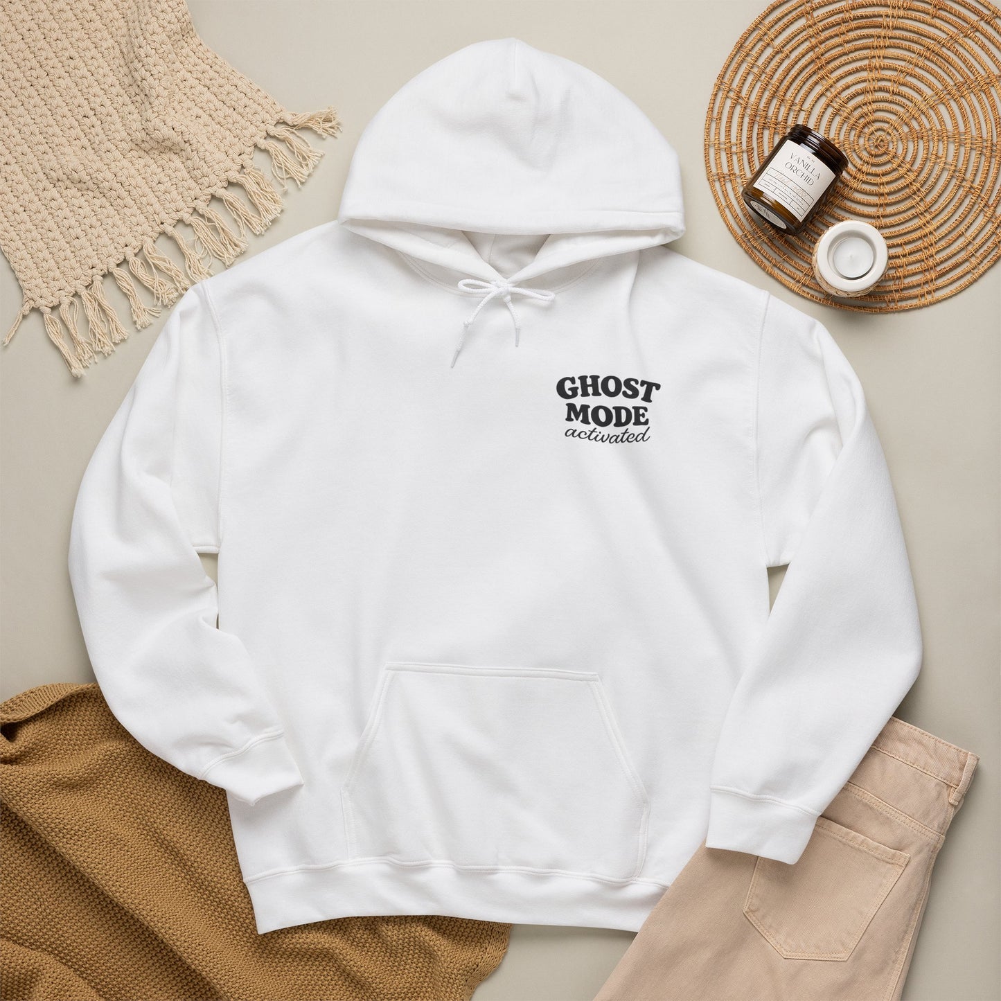 Ghost Mode Hoodie — Cute Ghost with Headphones & Coffee Pullover
